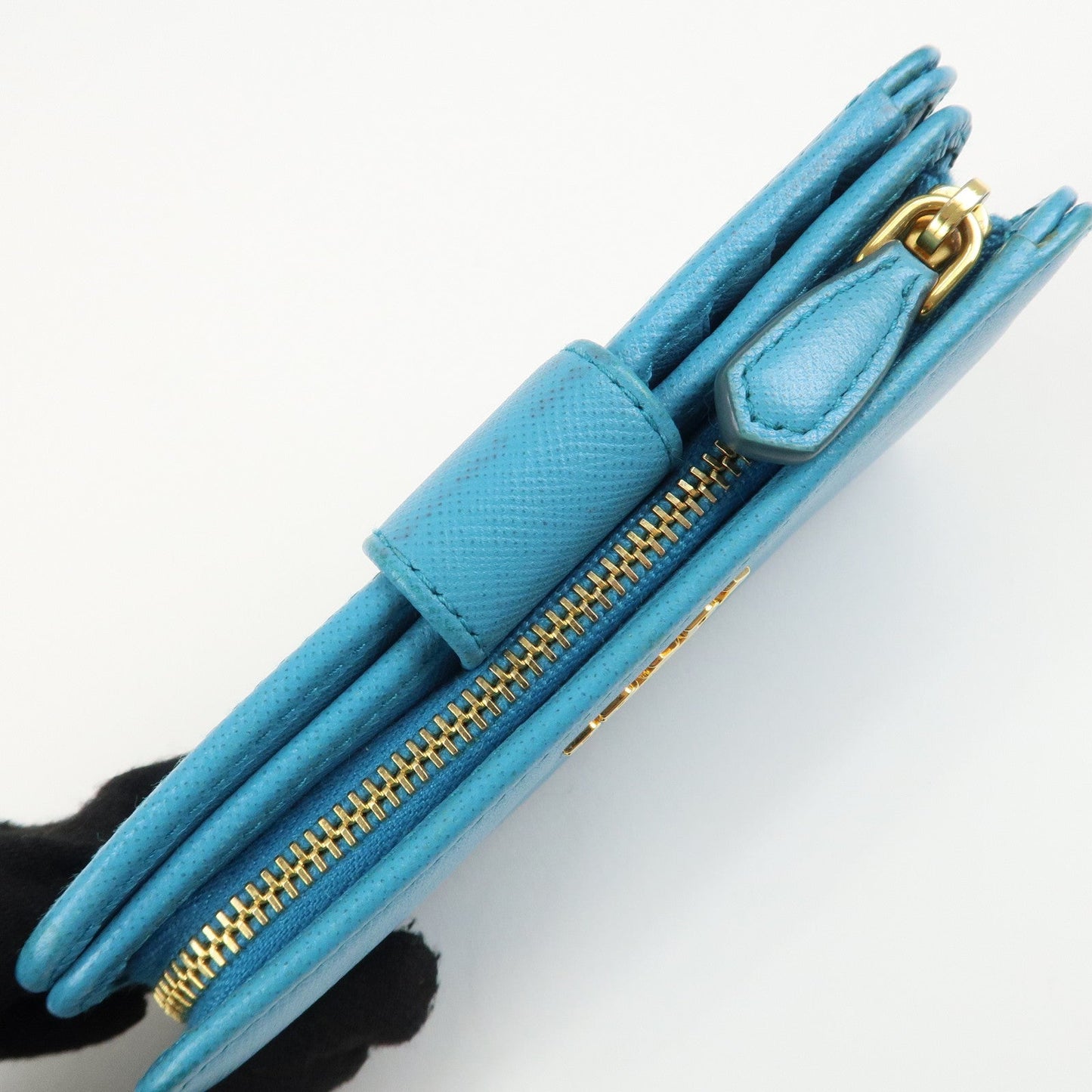 PRADA Logo Leather Bi-Fold Wallet Purse Light Blue 1ML225  d