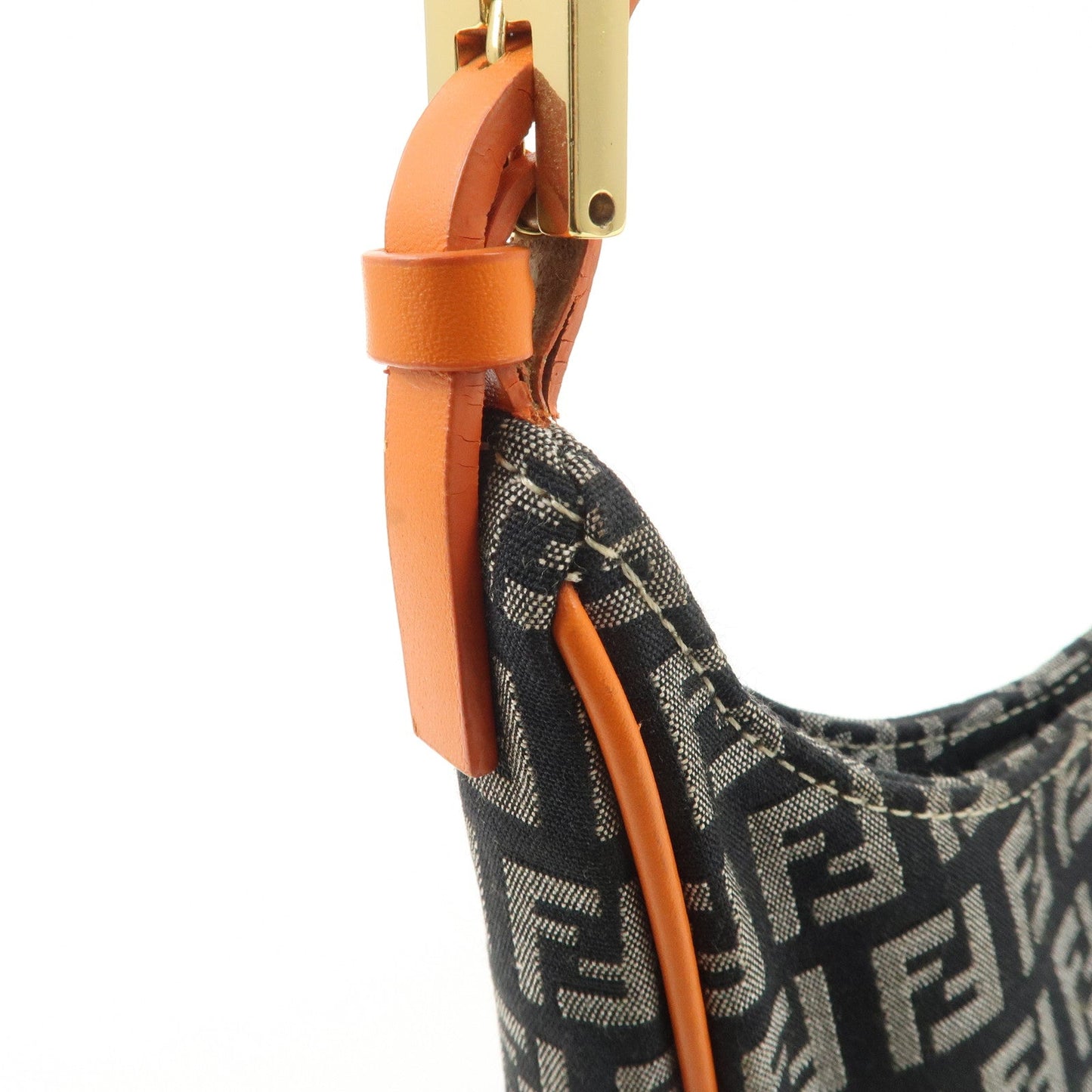 FENDI Zucchino Canvas Leather Shoulder Bag Black White 8BR157  d
