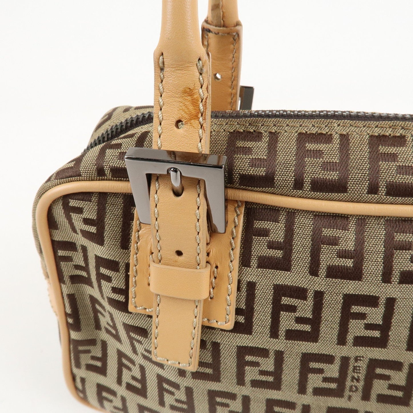 FENDI Zucchino Canvas Leather Small Boston Hand Bag Brown 8BN004  d