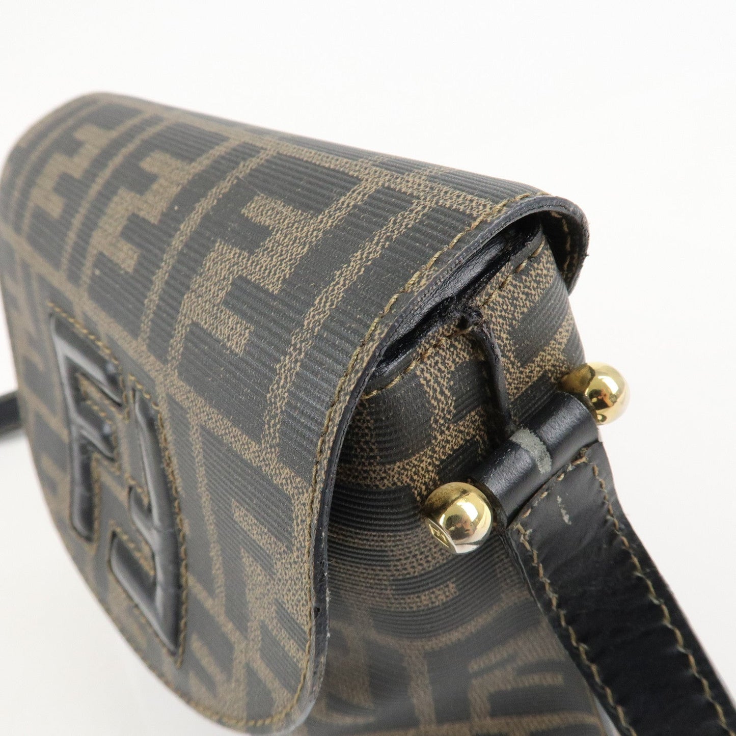 FENDI Zucca Logo Print PVC Leather Shoulder Bag Black Brown  d