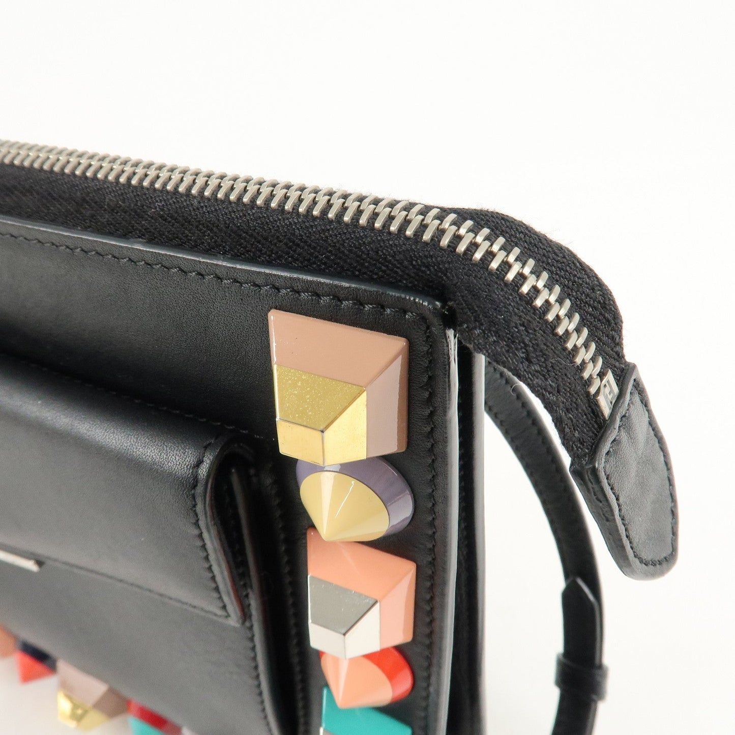 FENDI Leather Toujours Multi-Studs Shoulder Bag Black 8M0369  d