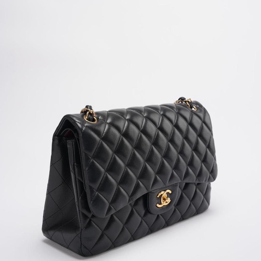 Chanel Timeless Classic Flap Bag Black Jumbo Quilted Leather Gold Hardware