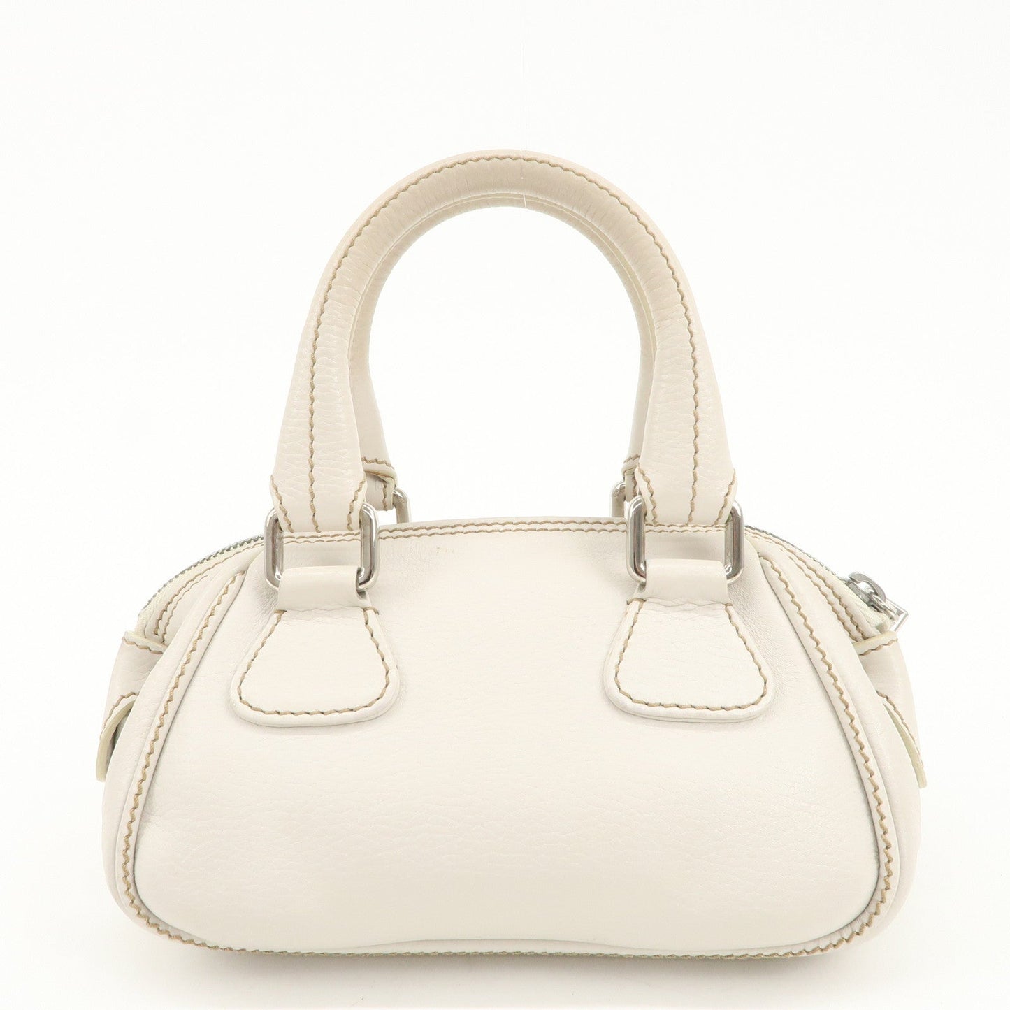 CHANEL Leather Mini Boston Bag Hand Bag Tassel Ivory A23050