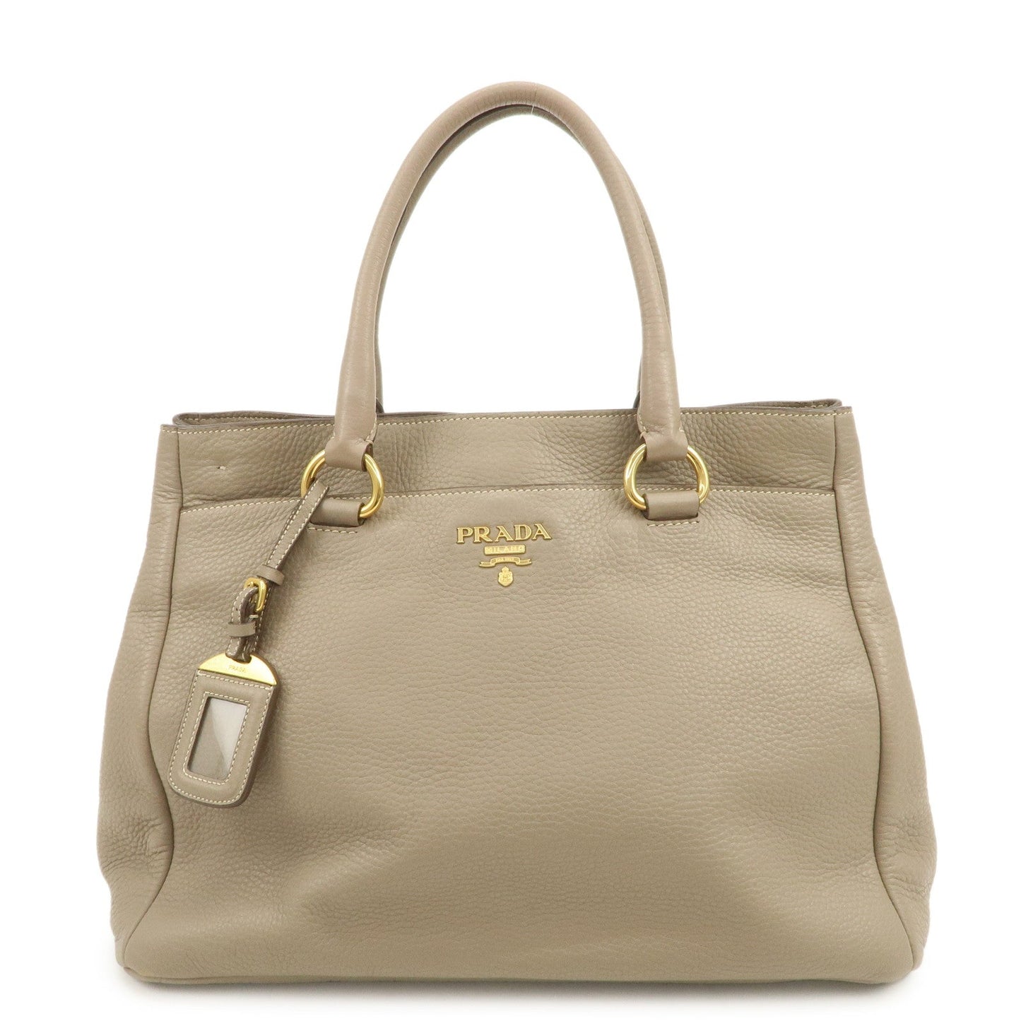 PRADA Logo Leather 2Way Bag Hand Bag Tote Bag Beige BR4393