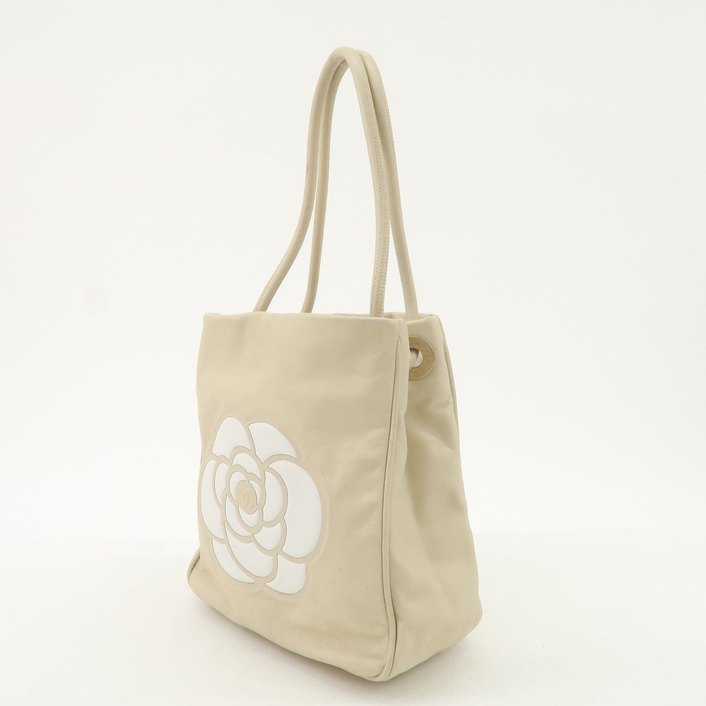 CHANEL Cameria Leather Tote Bag Shoulder Bag Beige White A20856  d