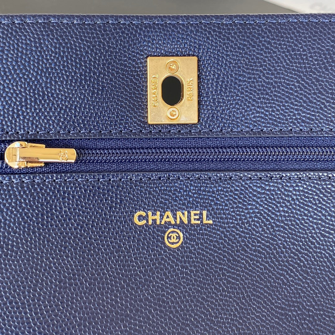 CHLSmall Flap Bag Gold Hardware Navy Blue For Women, Women’s Handbags, Shoulder Bags 7.5in/19cm AP2840