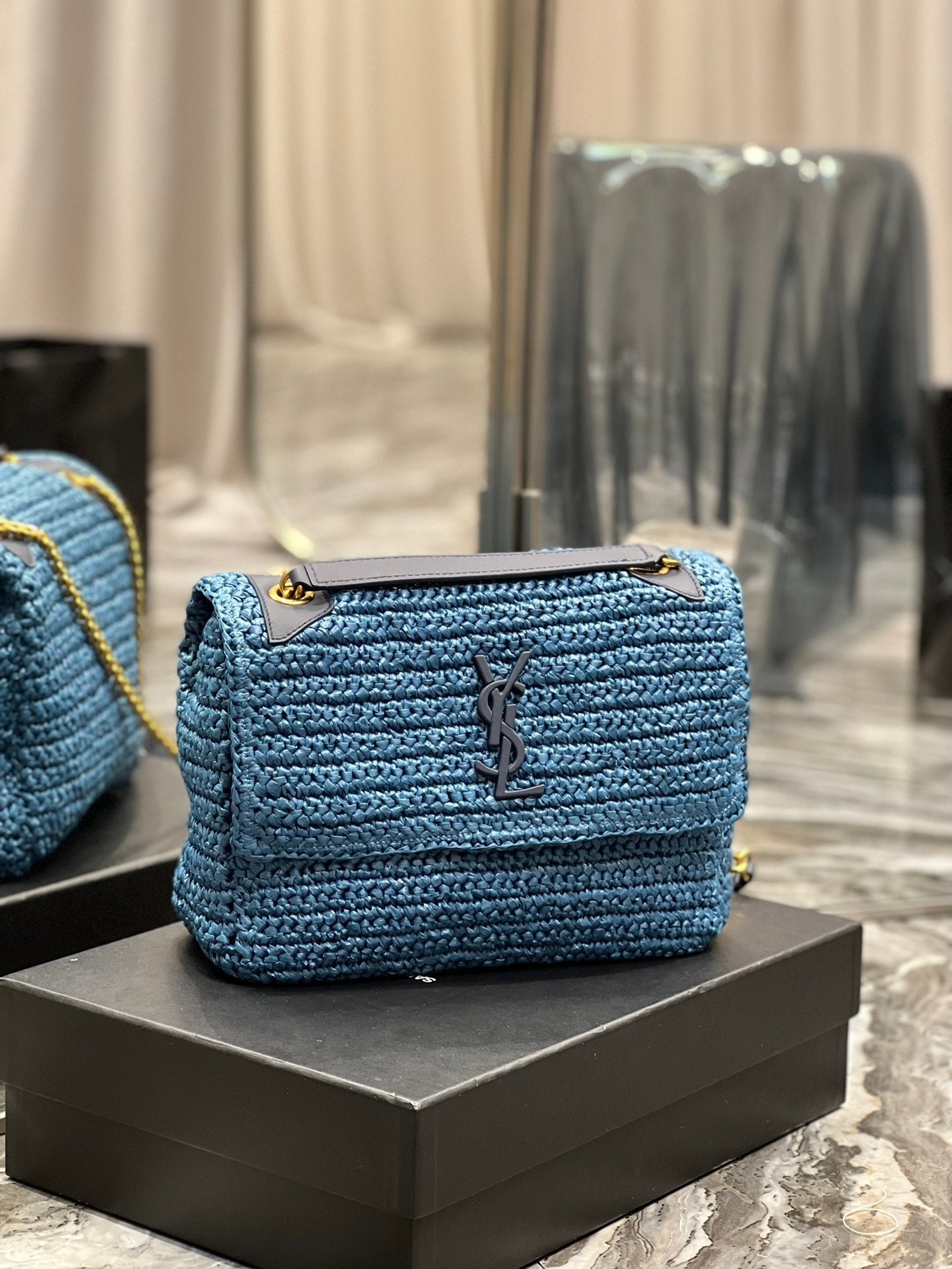YSSL Niki Medium Chain Bag In RaTop QualityTop Qualitya For Women 11in/28cm Blue YSL 633187Gucci66W4246