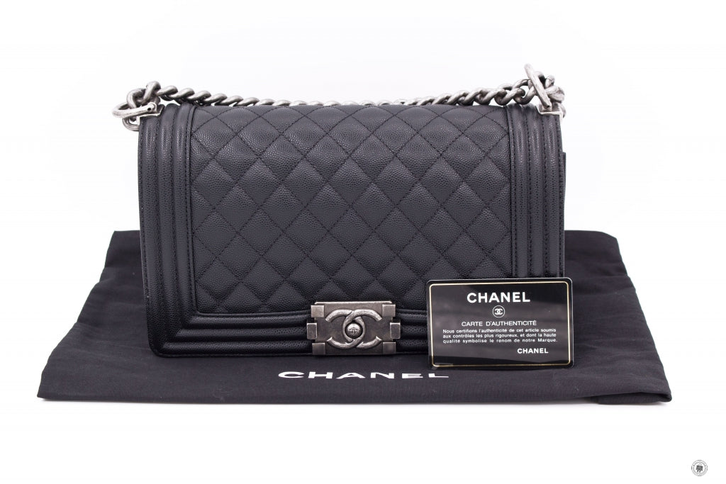 Chanel A Y Boy Black /  Caviar Medium Shoulder Bags Sbhw