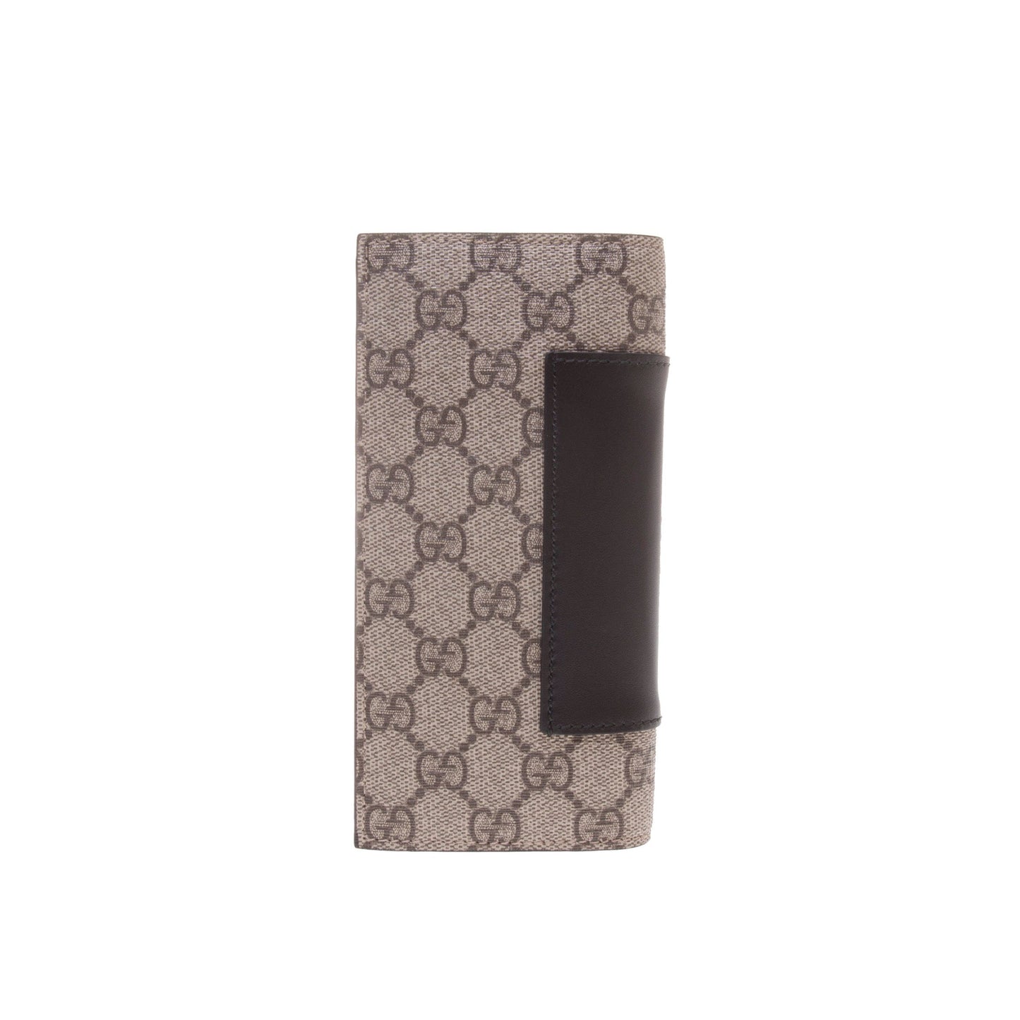 Gucci 386836 Beige/Ebony GG Supreme Canvas with Black Leather Bi-fold Long Walle