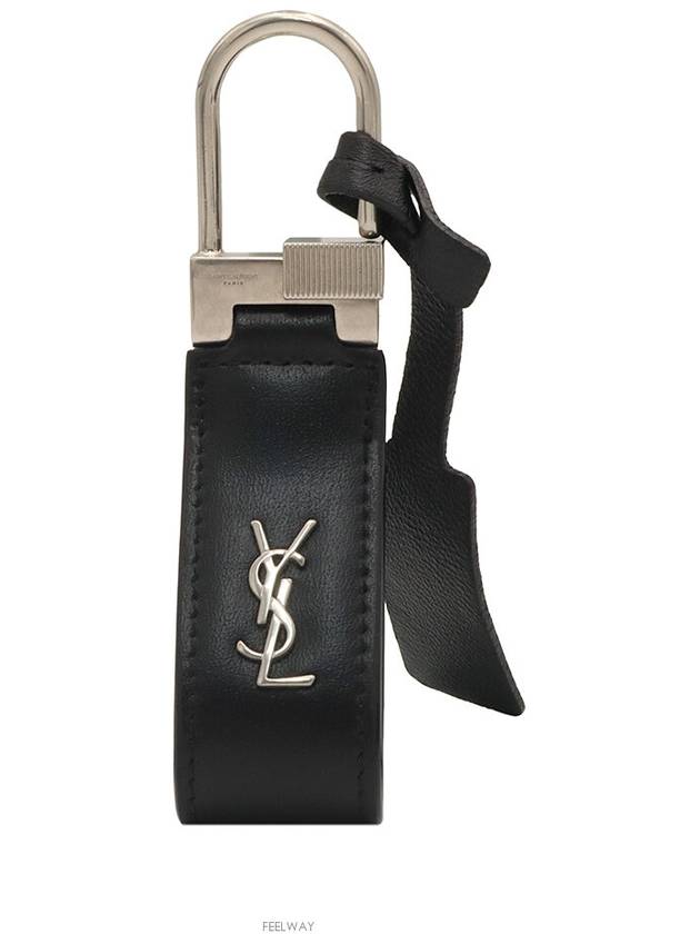 Luxury Saint Laurent Trending 2025 Black calfskin monogram silver mini key ring 668961