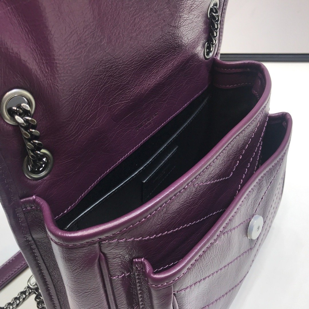 YSSL Niki Baby Chain Bag In Crinkled  Dark Violet For Women 8in/21cm YSL