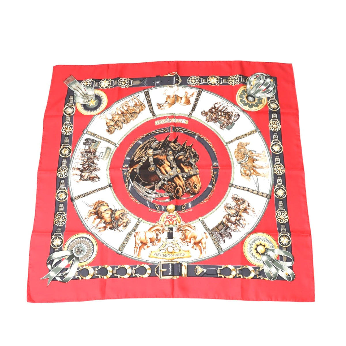 HERMES scarf silk Red Pleated scarf 100% silk unisex(Unisex)  d