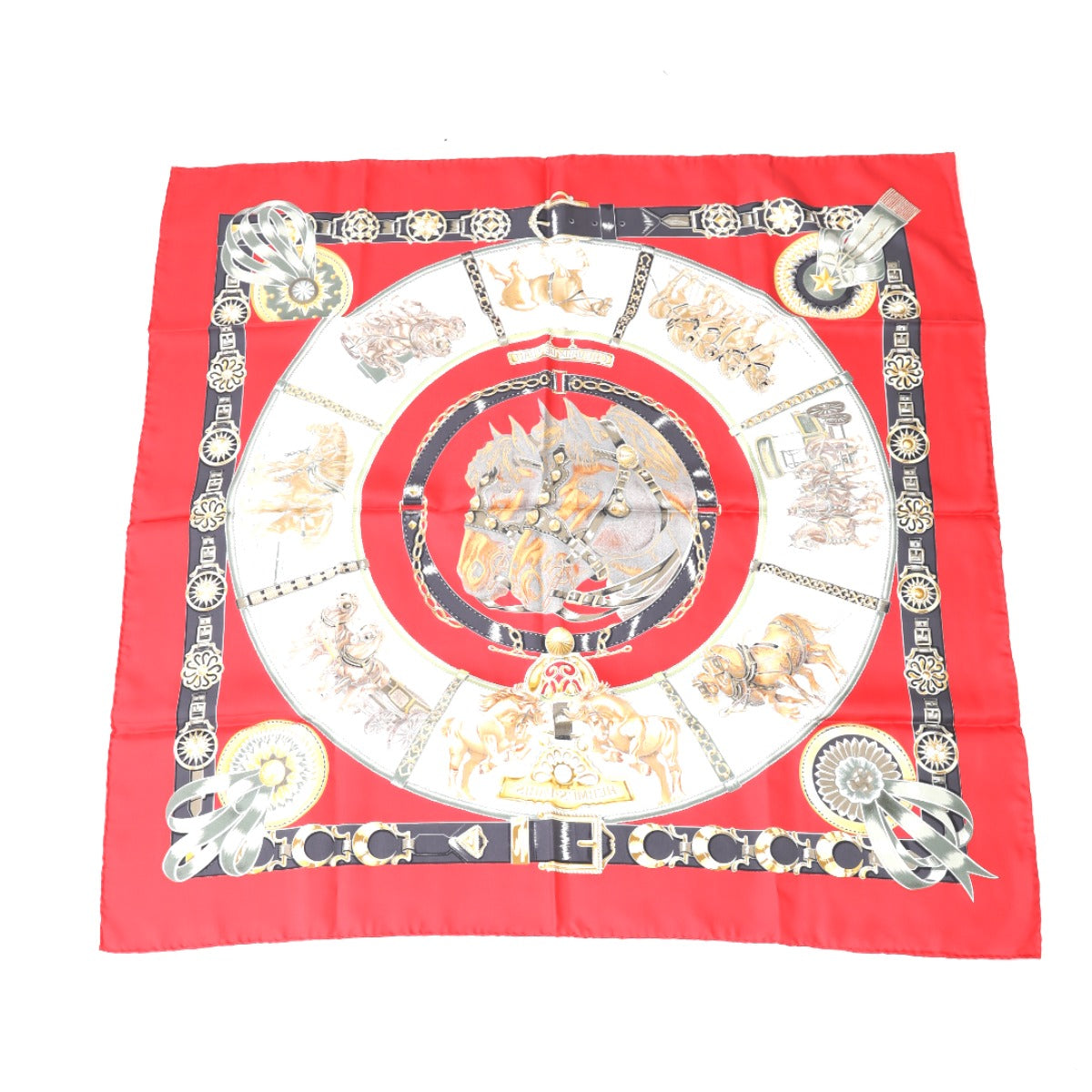 HERMES scarf silk Red Pleated scarf 100% silk unisex(Unisex)  d