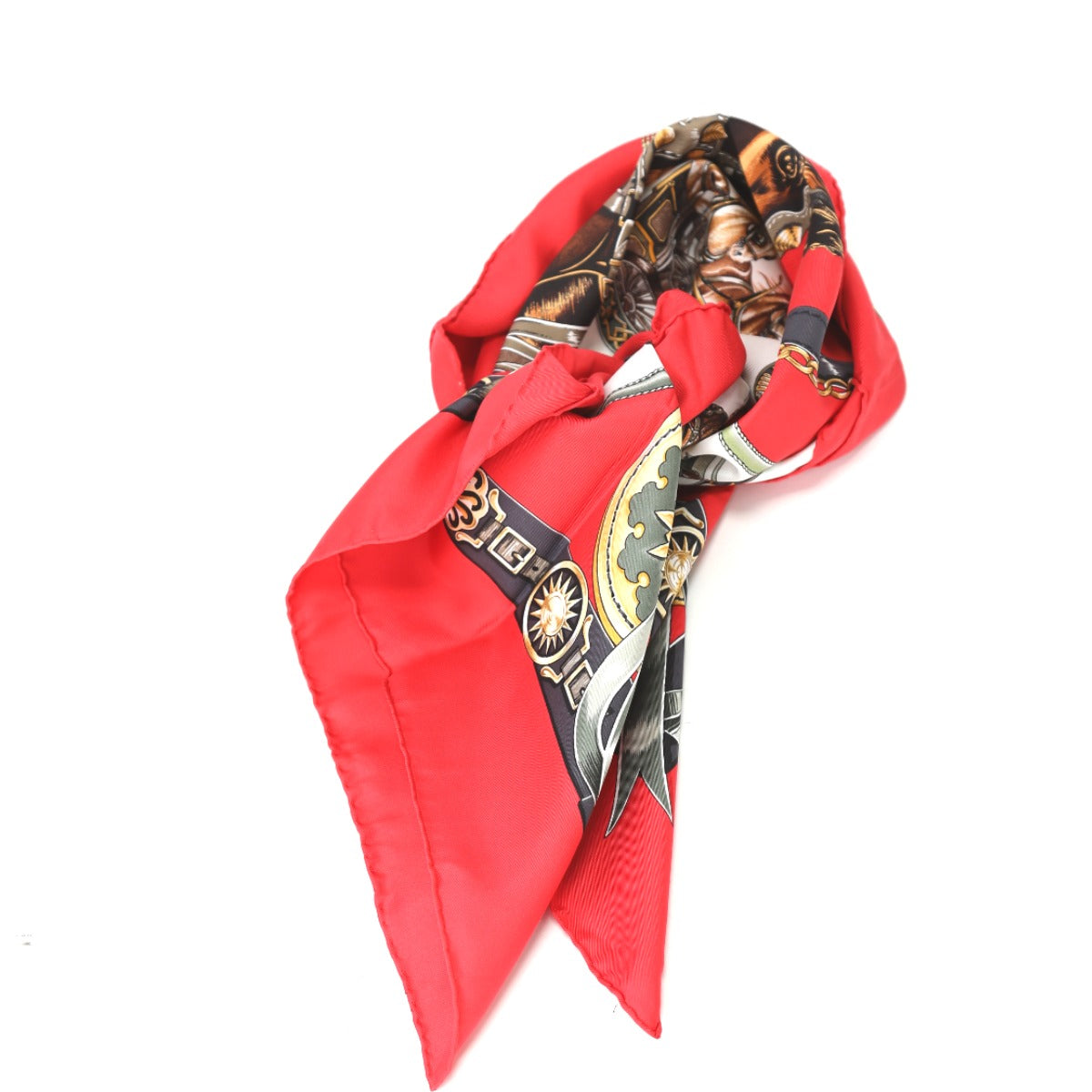 HERMES scarf silk Red Pleated scarf 100% silk unisex(Unisex)  d