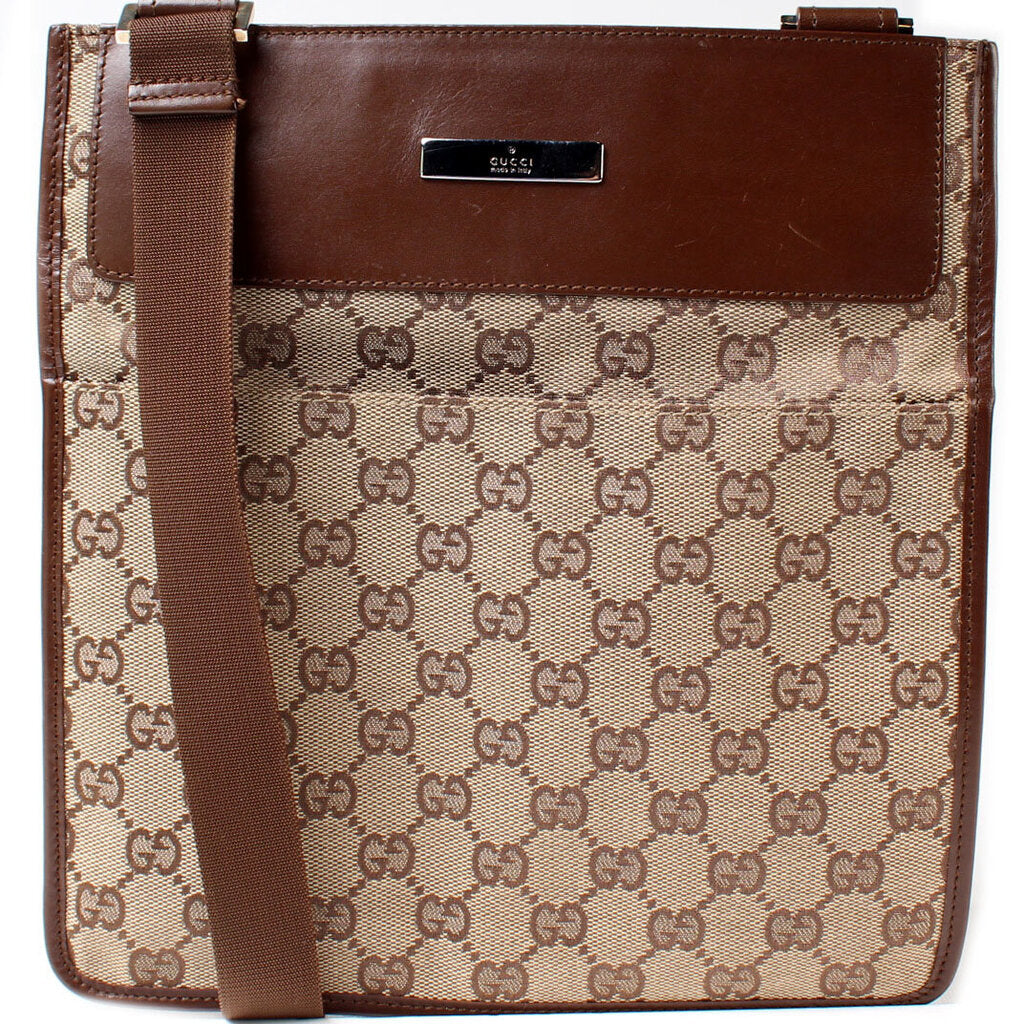 Gucci 019-0348 GG Canvas Flat Crossbody Bag