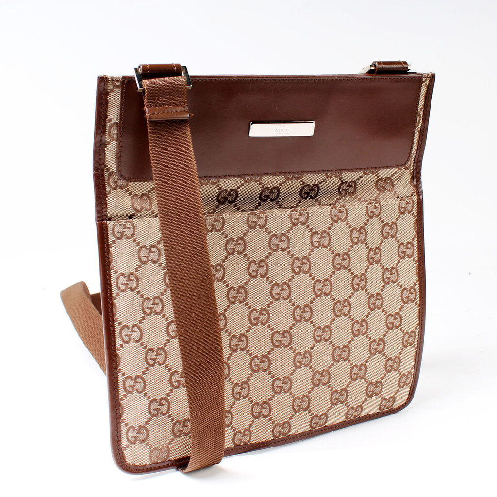 Gucci 019-0348 GG Canvas Flat Crossbody Bag