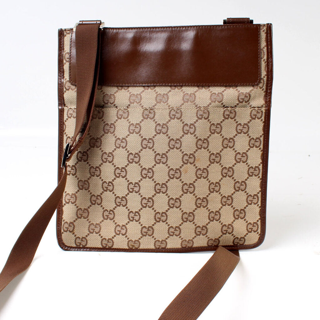 Gucci 019-0348 GG Canvas Flat Crossbody Bag