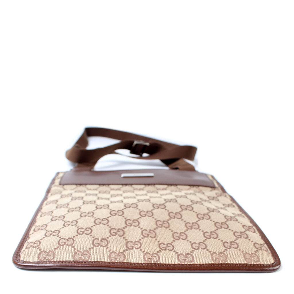 Gucci 019-0348 GG Canvas Flat Crossbody Bag