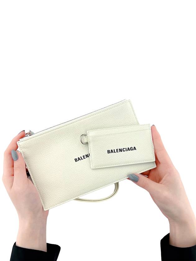 Luxury Balenciaga Trending 2025 Cash Logo Strap Double Pouch Strap Card Wallet White