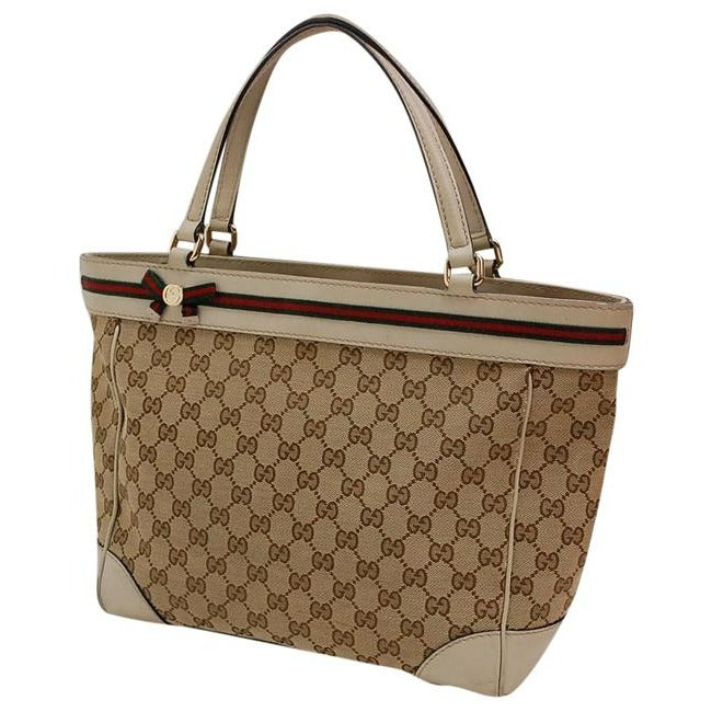 Gucci   Brown Large Logo Print Canvas And White Leather With Red And Green