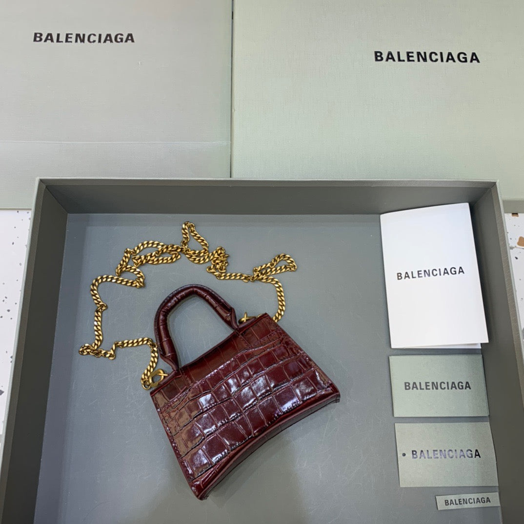 Top Quality Hourglass Mini Handbag With Chain In Dark Red, For Women,  Bags 4.7in/12cm