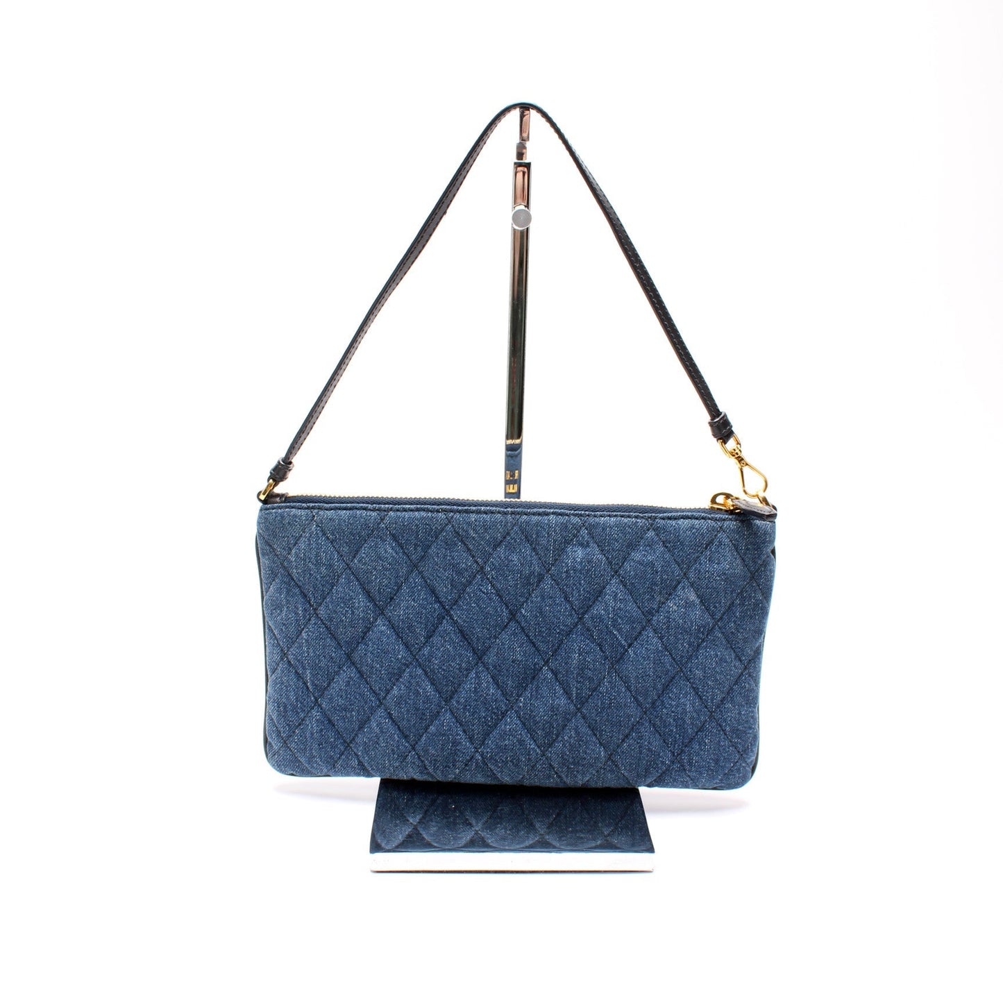 Prada Denim Embroidered Wristlet Bag