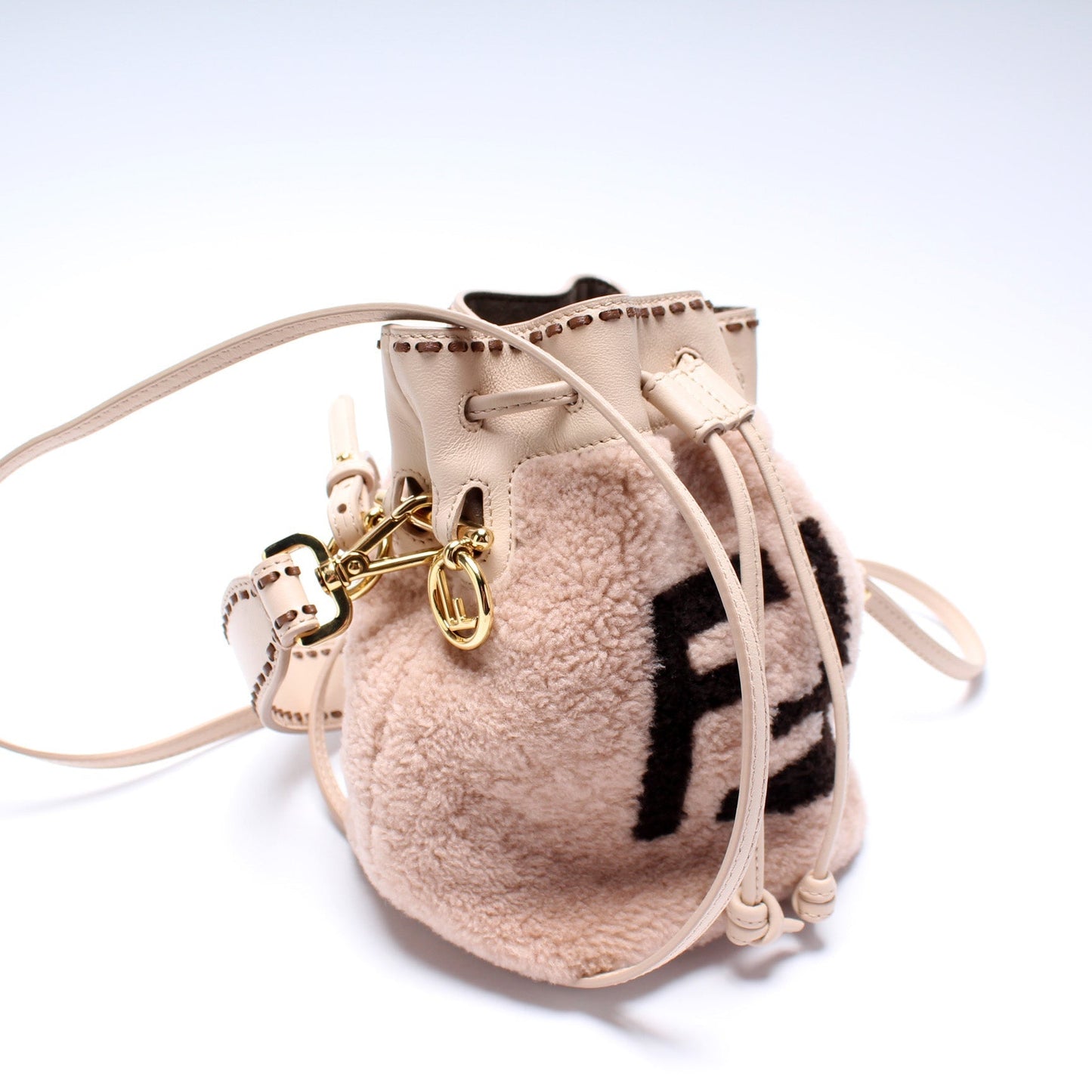Fendi 8BS010 Mini Mon Tresor Bucket FF Shearling Bag