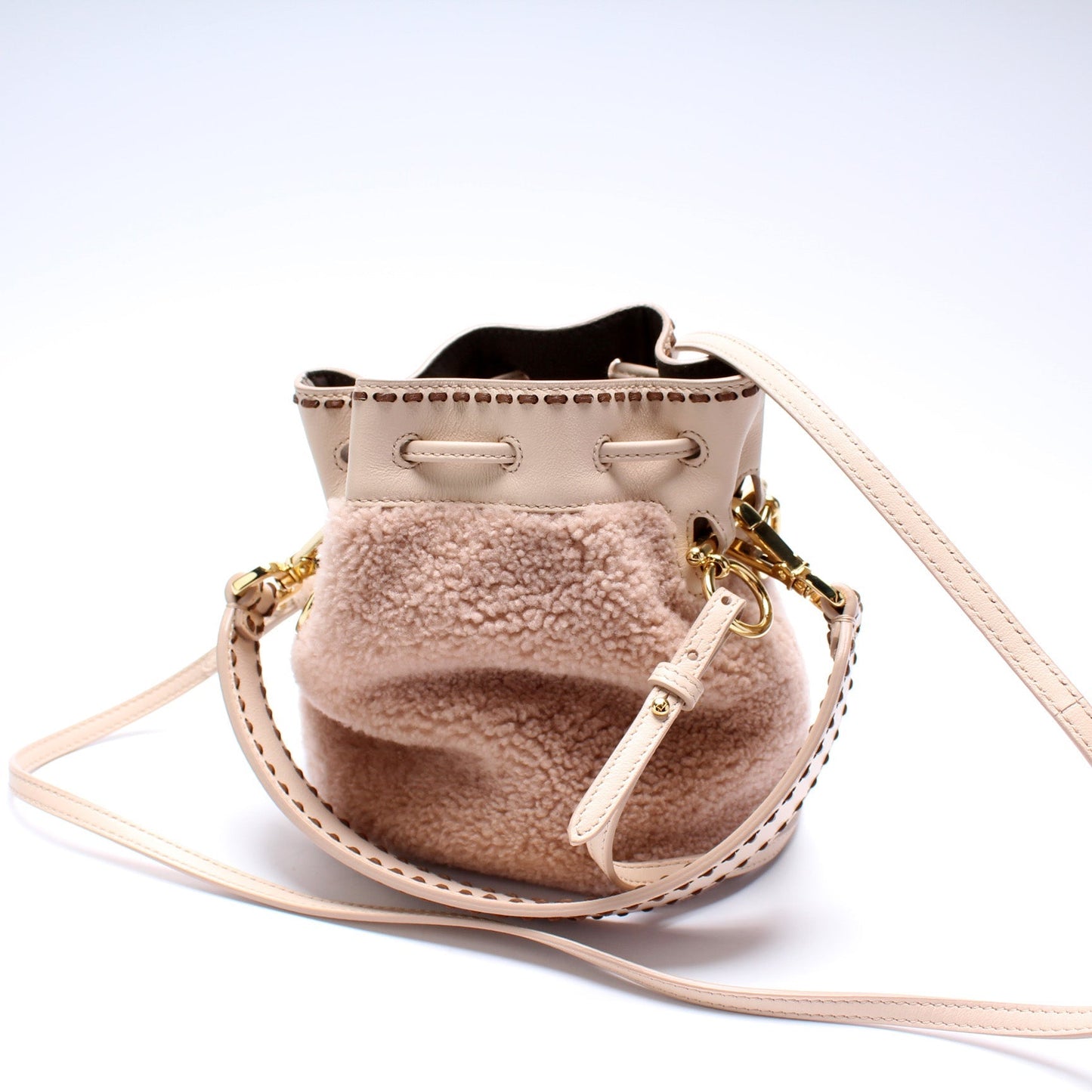 Fendi 8BS010 Mini Mon Tresor Bucket FF Shearling Bag