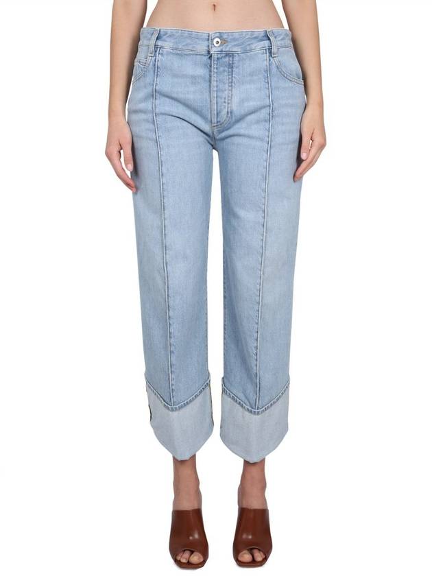 Luxury Bottega Veneta Turn-Up Hem Curved Light Bleached Straight Jeans Blue