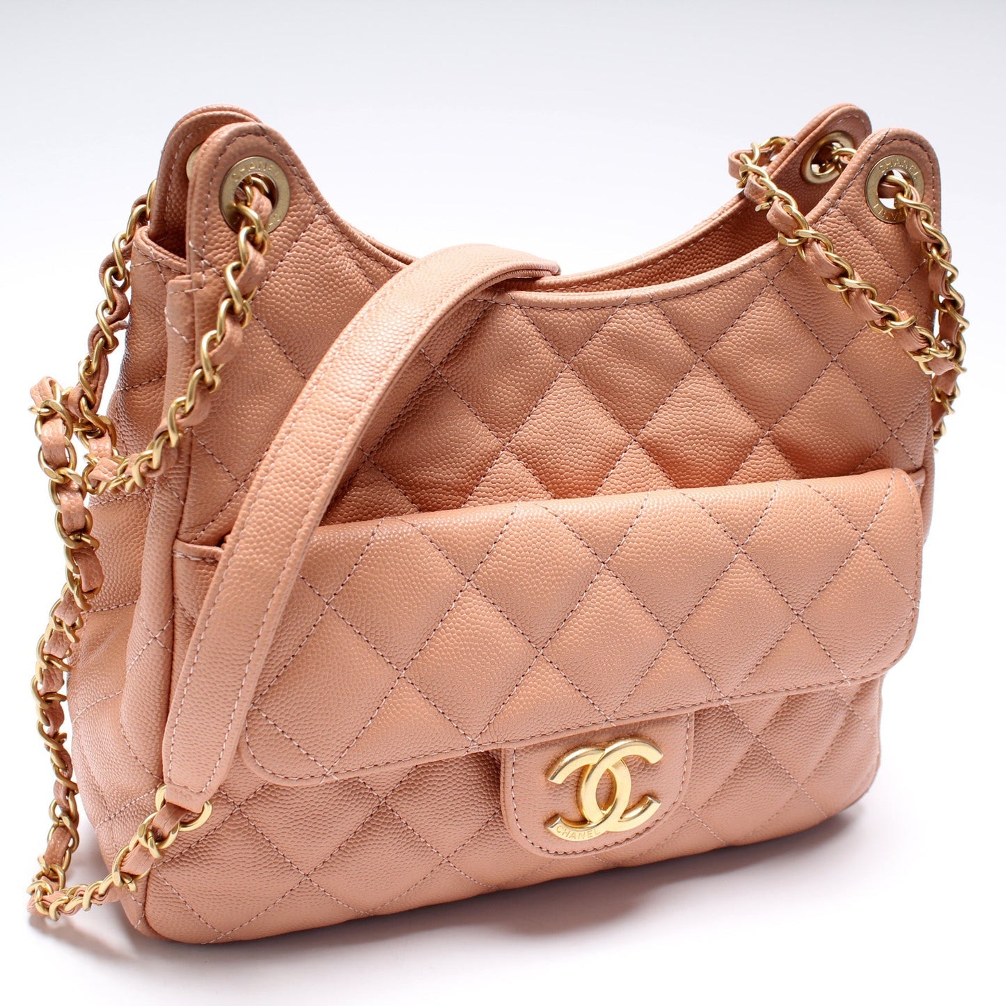 Chanel CC Wavy Hobo Quilted Caviar Bag