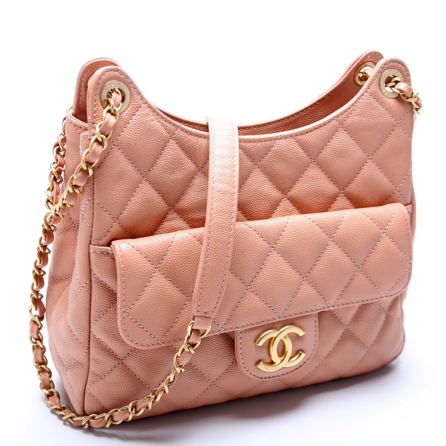 Chanel C Wavy Hobo Quilted Caviar Bag