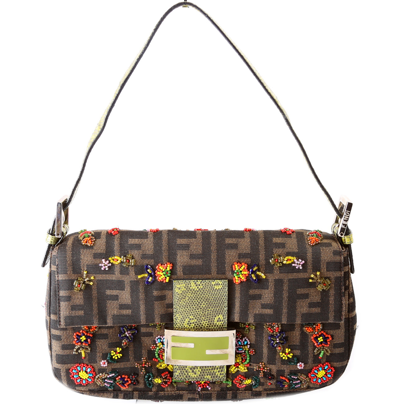 Fendi Baguette Beaded Flower Lizard 26424 Bag