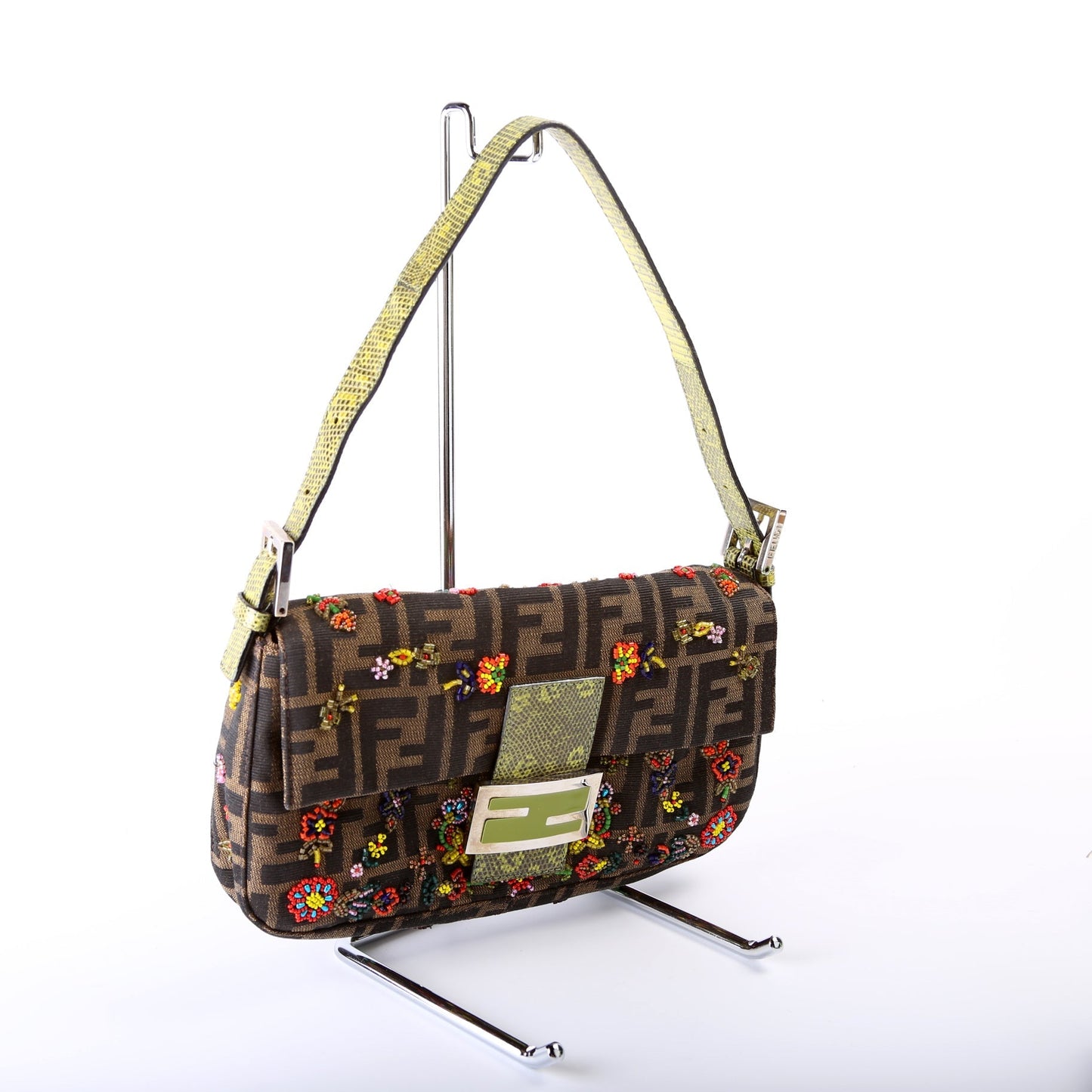 Fendi Baguette Beaded Flower Lizard 26424 Bag