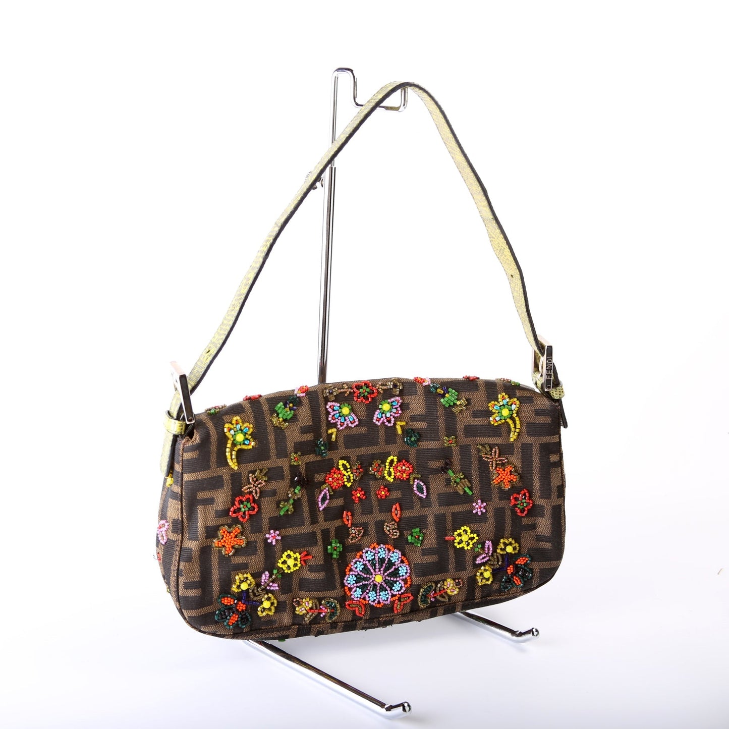 Fendi Baguette Beaded Flower Lizard 26424 Bag