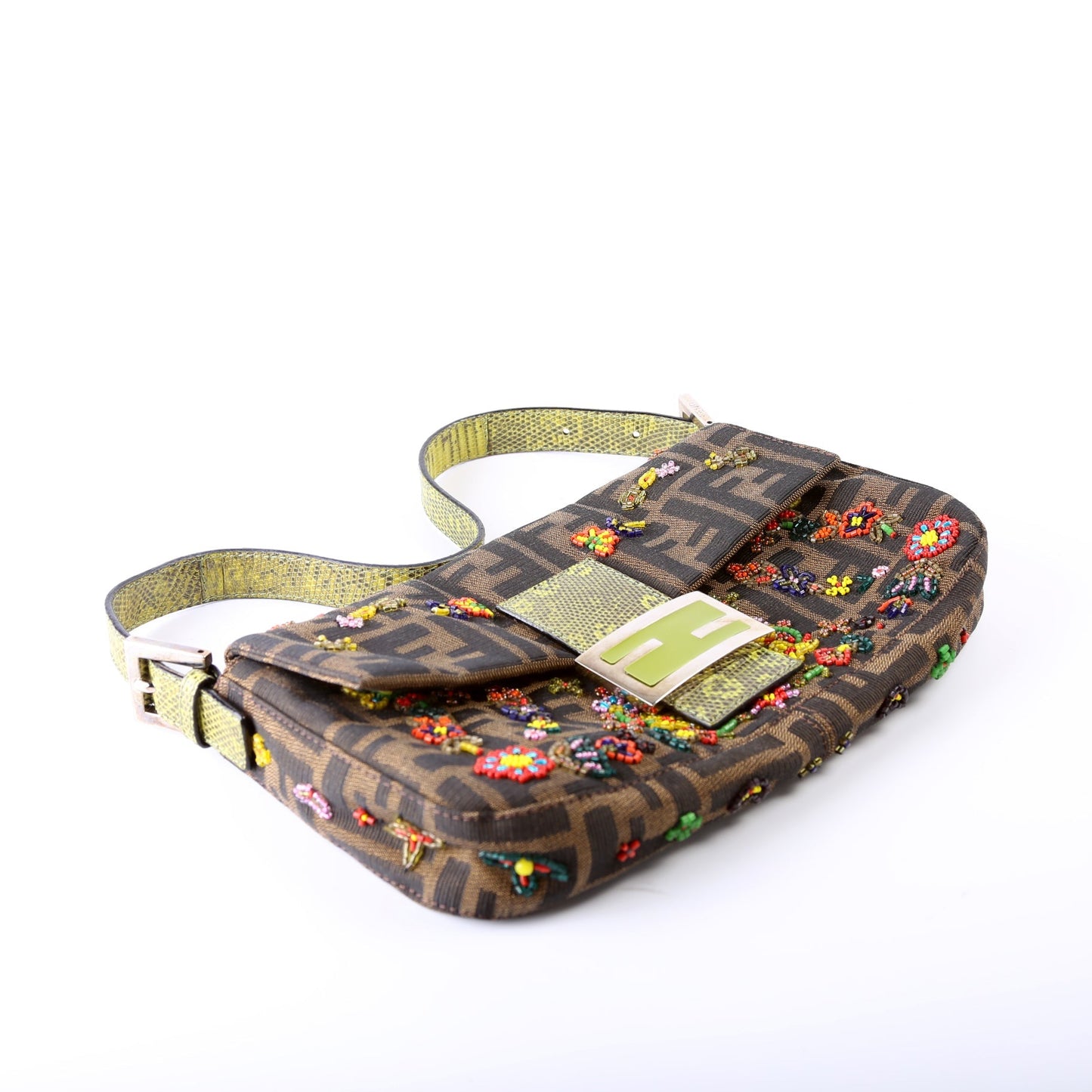 Fendi Baguette Beaded Flower Lizard 26424 Bag