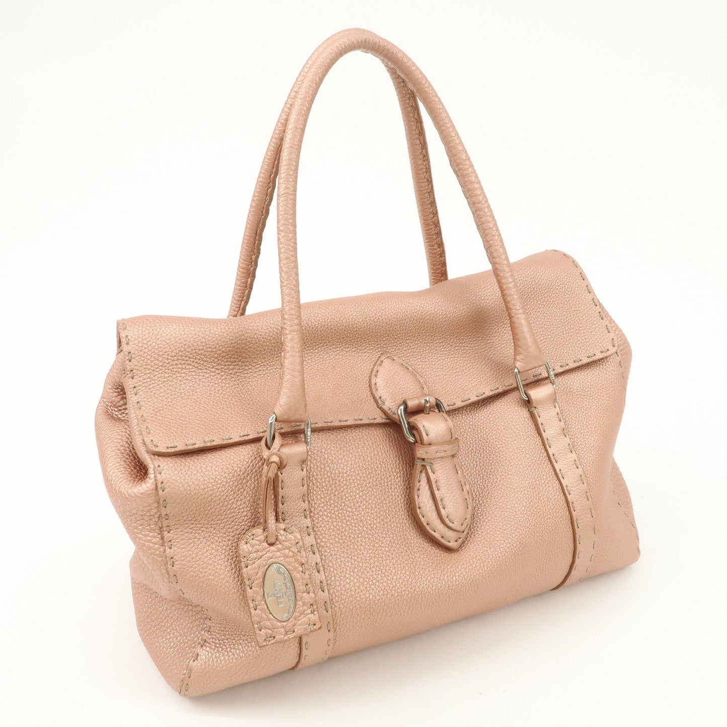 FENDI Selleria Leather Mini Linda Hand Bag Pink Silver Hardware 8BR458  d