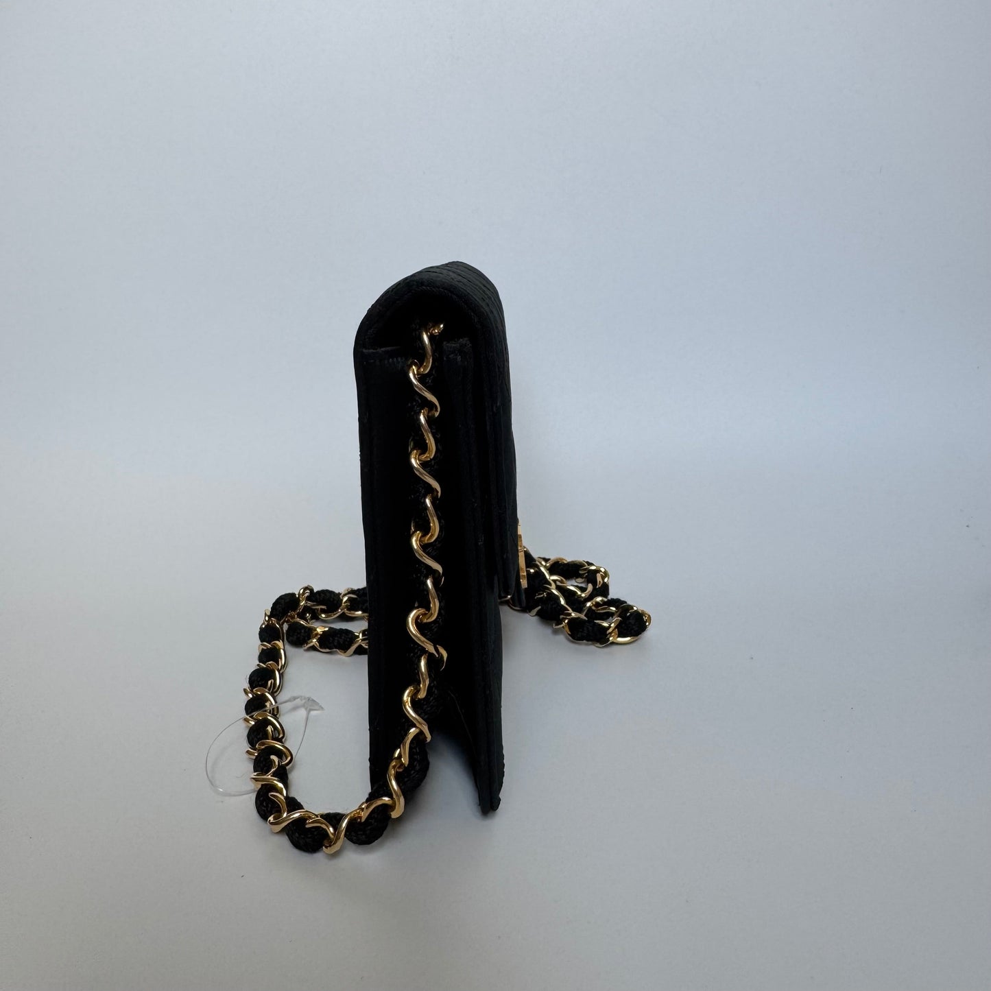 Chanel   Square Wallet on Chain Black Silk Gold Hardware Crossbody Bag, 1986-1988