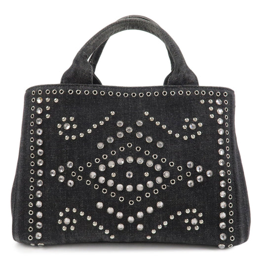 PRADA Canapa Mini Canvas Studs 2Way Shoulder Bag Hand Bag Black B2439G  d