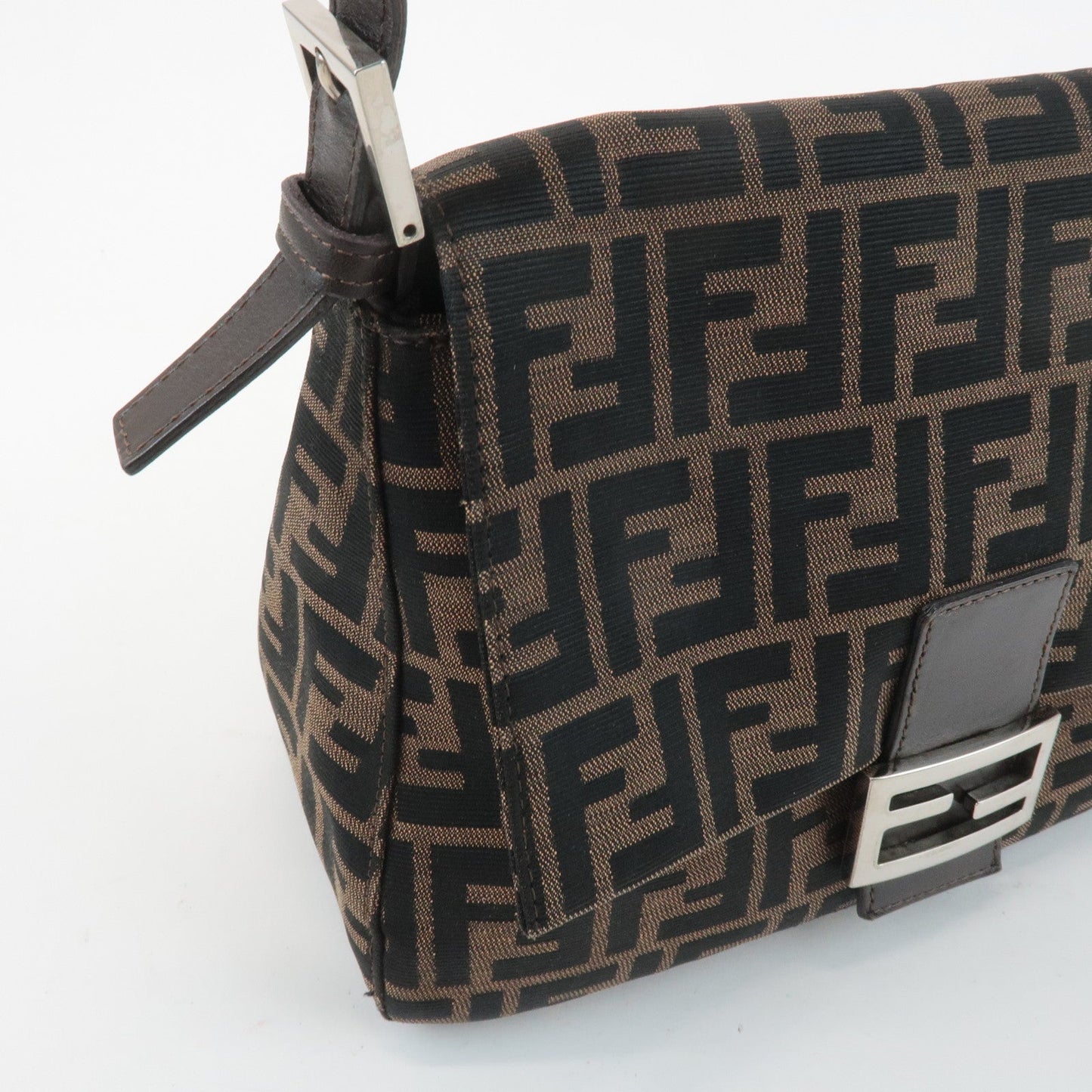 FENDI Mamma Baguette Canvas Leather Shoulder Bag Silver HDW 26325  d