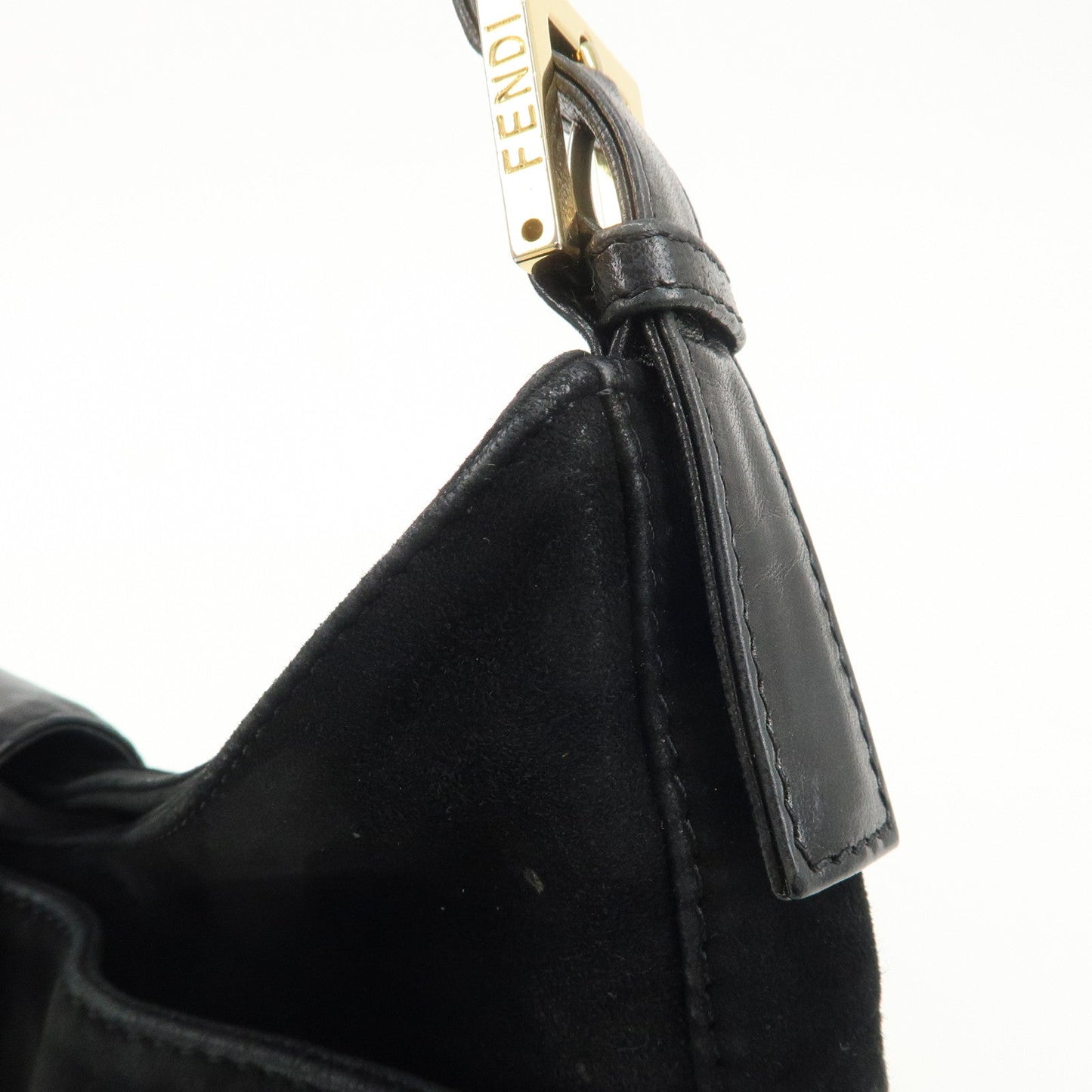 FENDI Suede Leather Shoulder Bag Black 26569  d