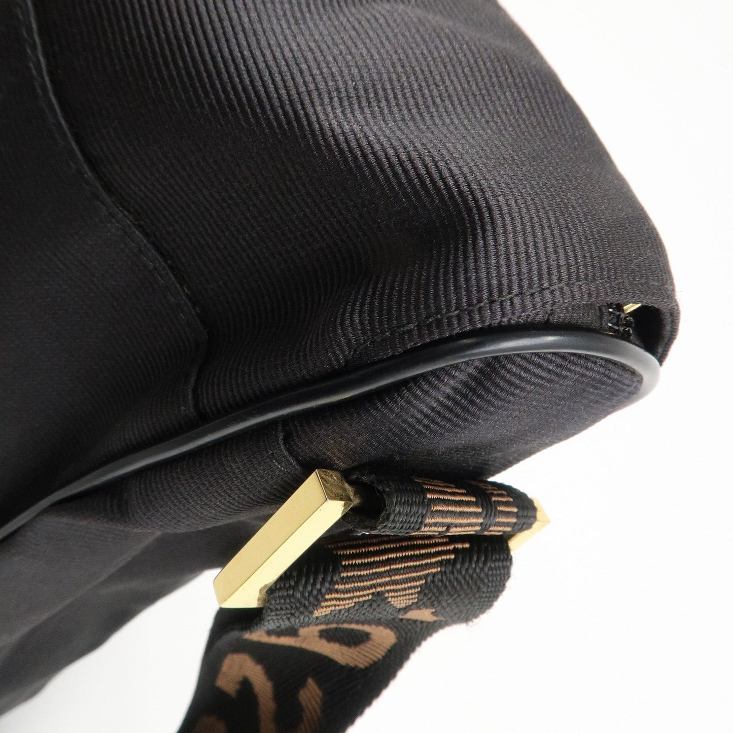 FENDI Nylon Canvas Leather Shoulder Bag Hand Bag Black Brown  d