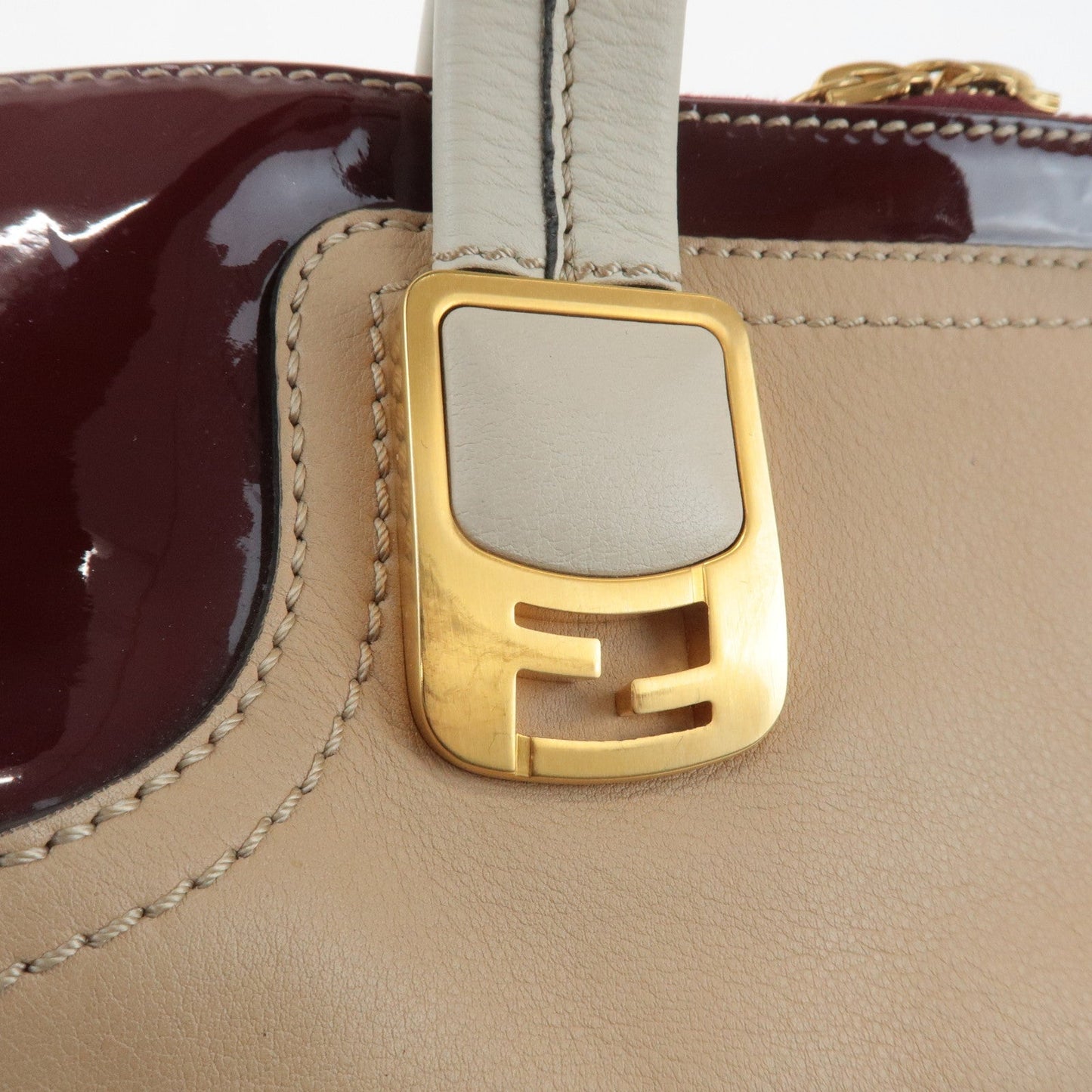FENDI Chameleon Leather 2WAY Bag Hand Bag Beige Bordeaux 8BL114  d