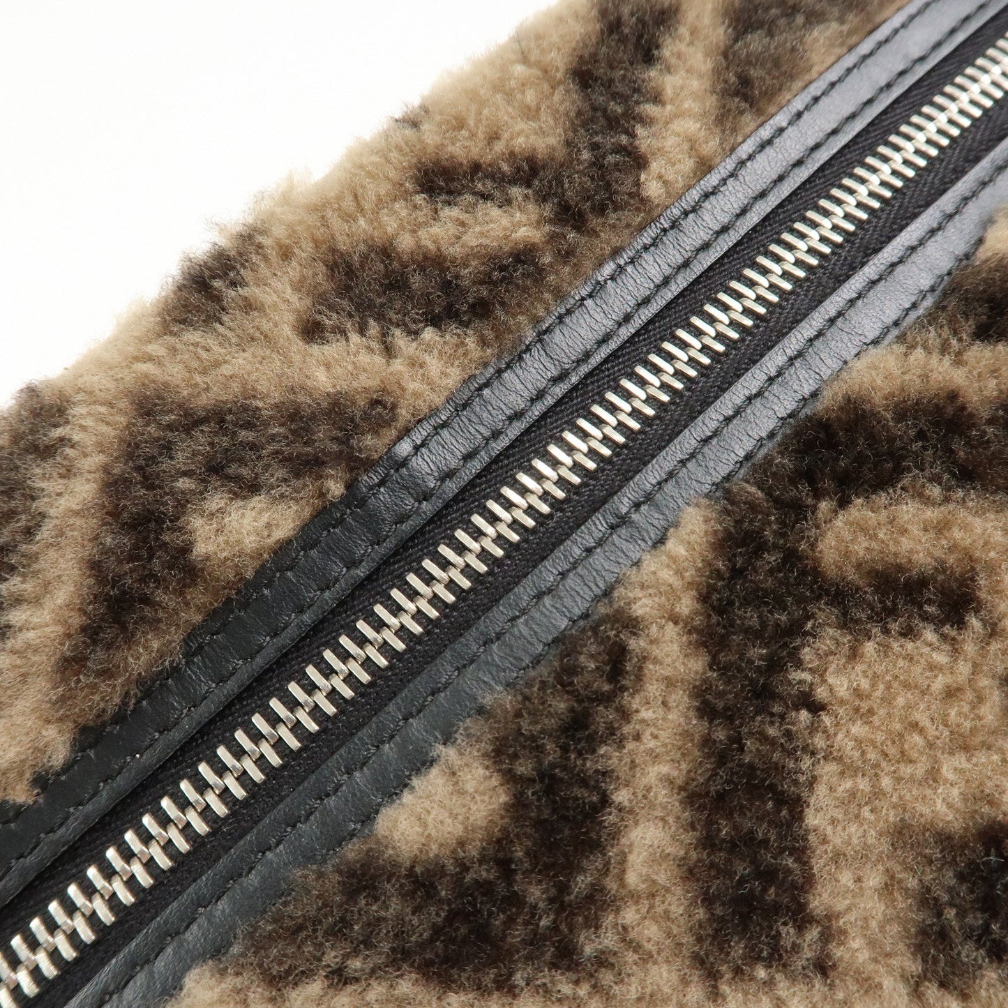 FENDI Zucca Wool Leather Clutch Bag Brown Black 7N0093  d
