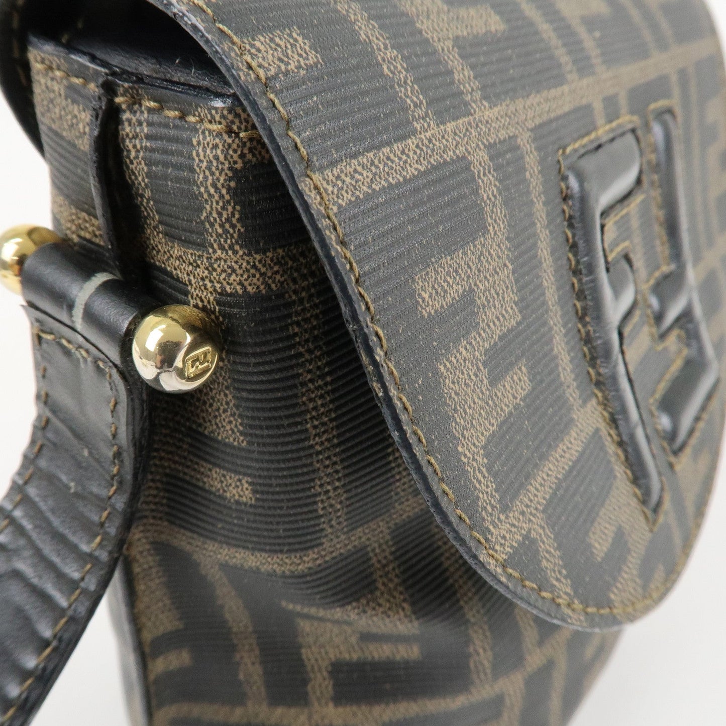 FENDI Zucca Logo Print PVC Leather Shoulder Bag Black Brown  d