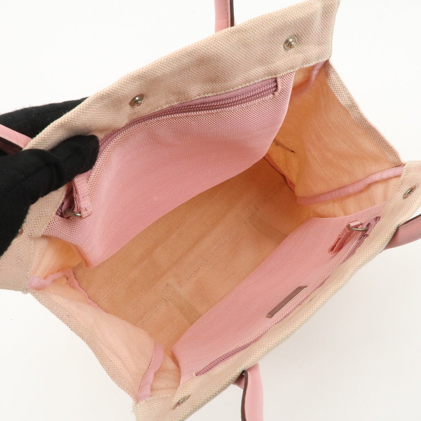 PRADA Canvas Leather Nylon Tote Bag Hand Bag Pink Silver HDW  d