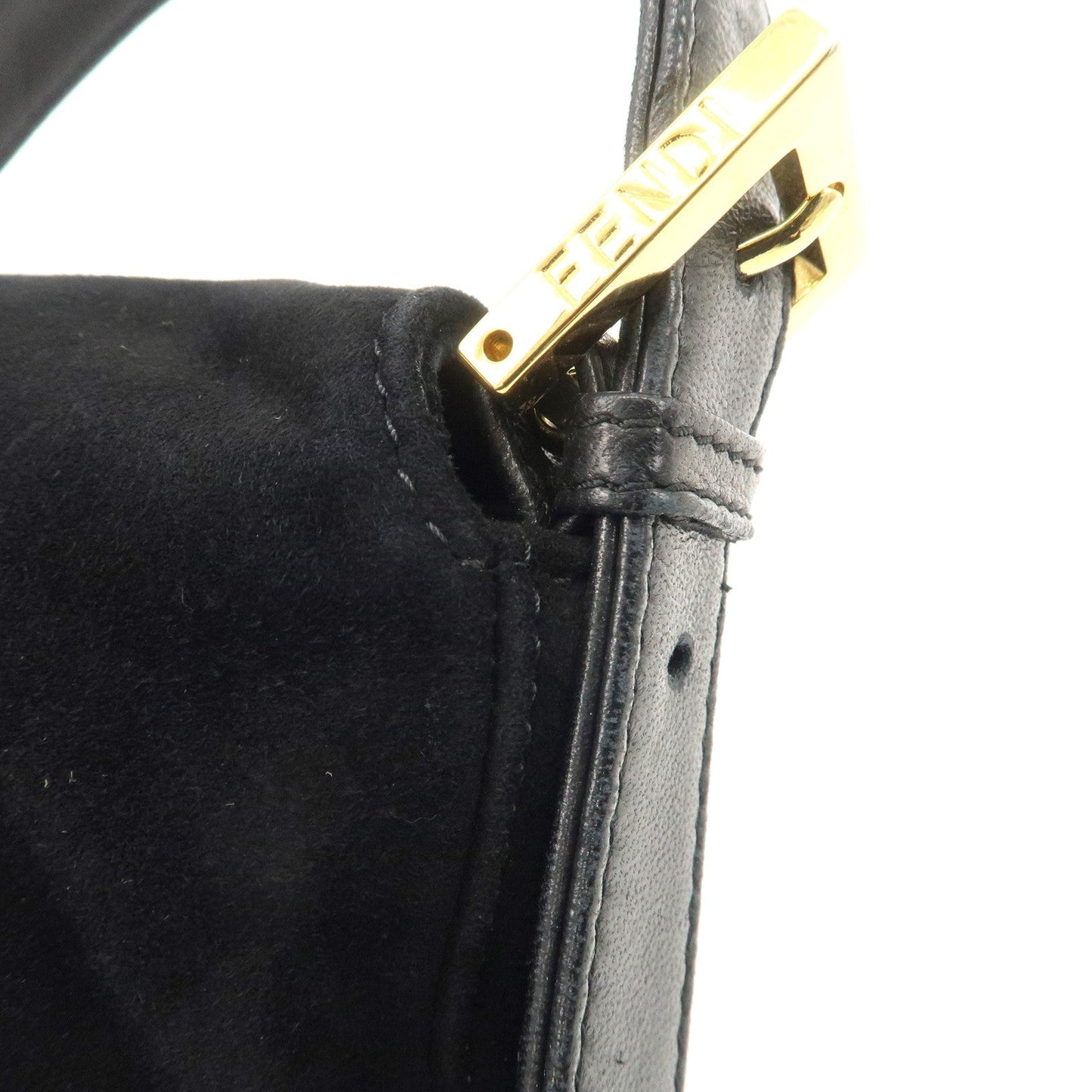 FENDI Mamma Bucket Suede Leather Shoulder Bag Black 26424  d