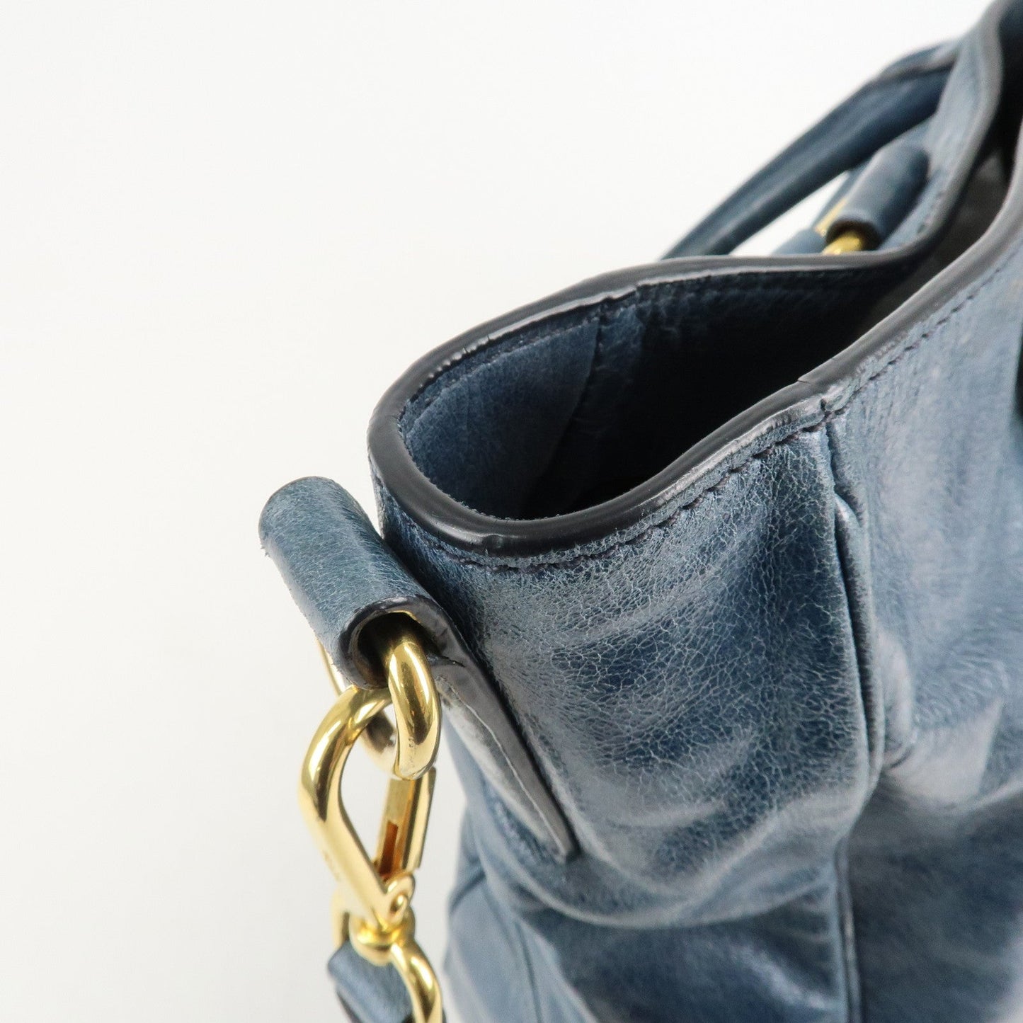 PRADA Leather 2Way Bag Hand Bag Shoulder Bag Blue BN2325  d
