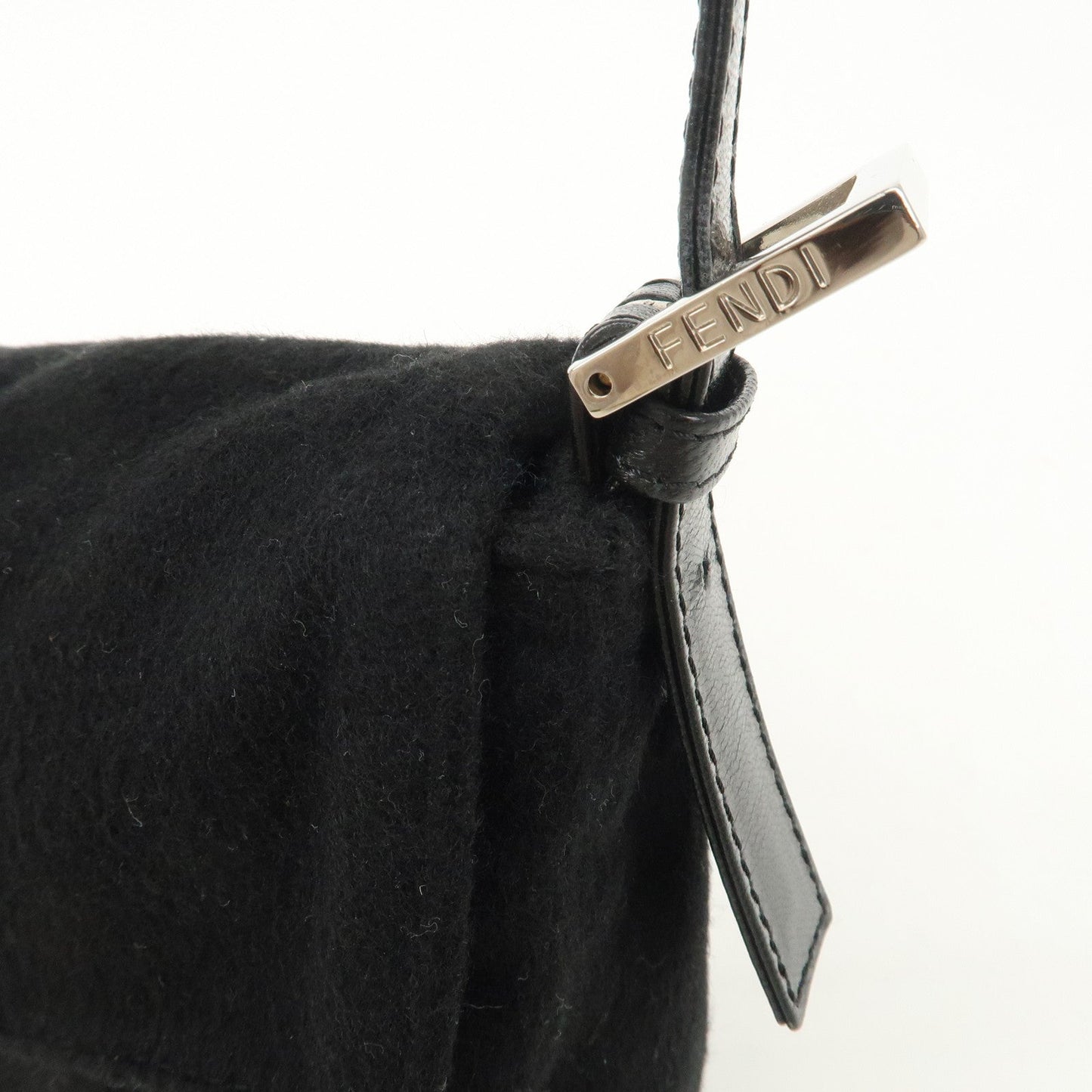 FENDI Mamma Baguette Cashmere Leather Shoulder Bag  Black 26424  d