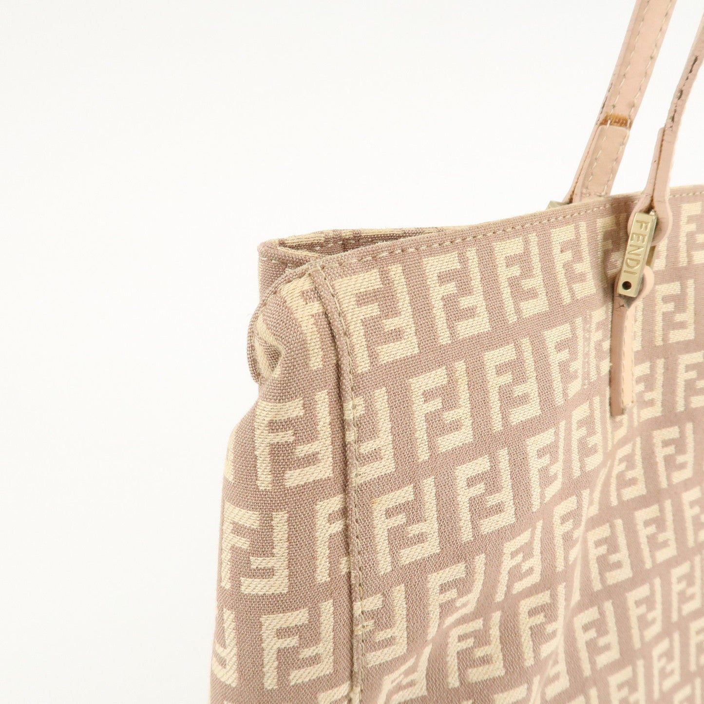 FENDI Zucchino Canvas Leather Tote Bag Pink Beige 8BH133  d
