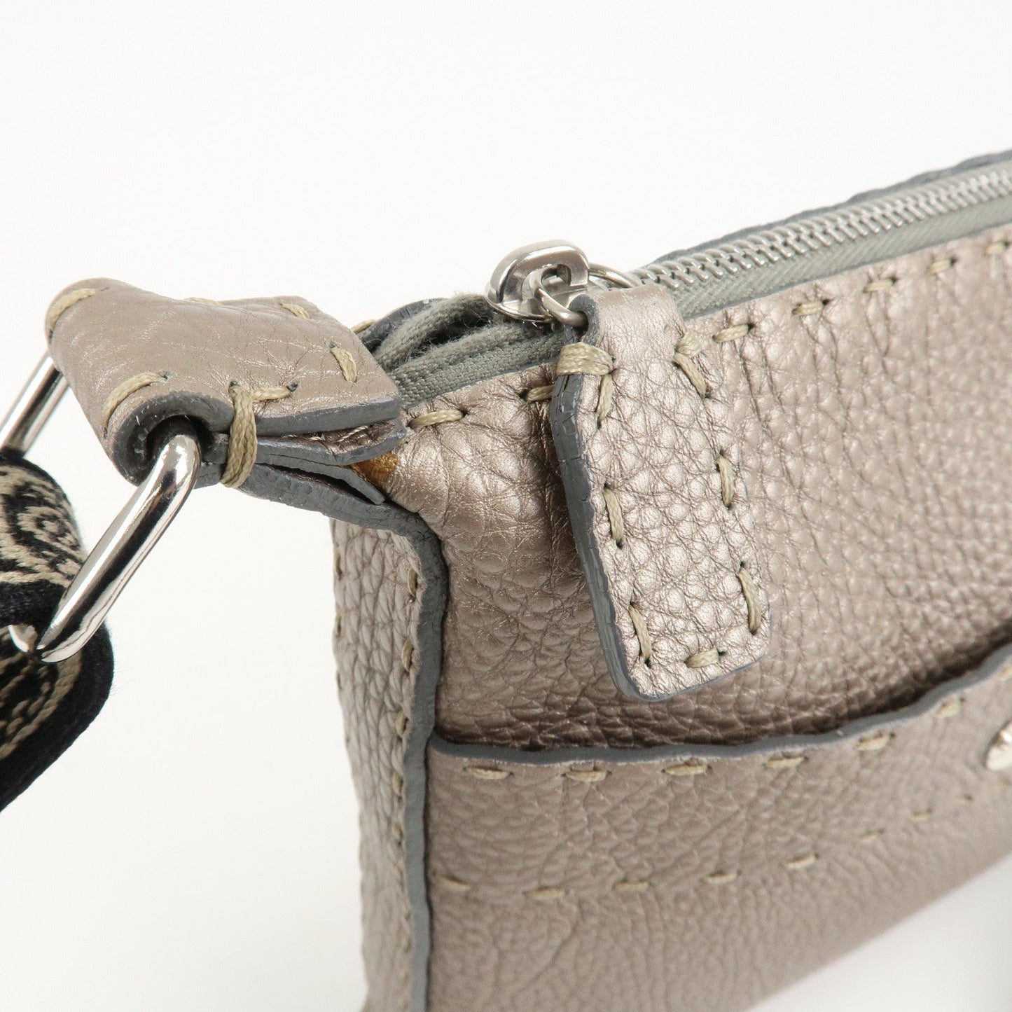 FENDI Selleria Leather Shoulder Bag Crossbody Bag Greige 8BT092  d